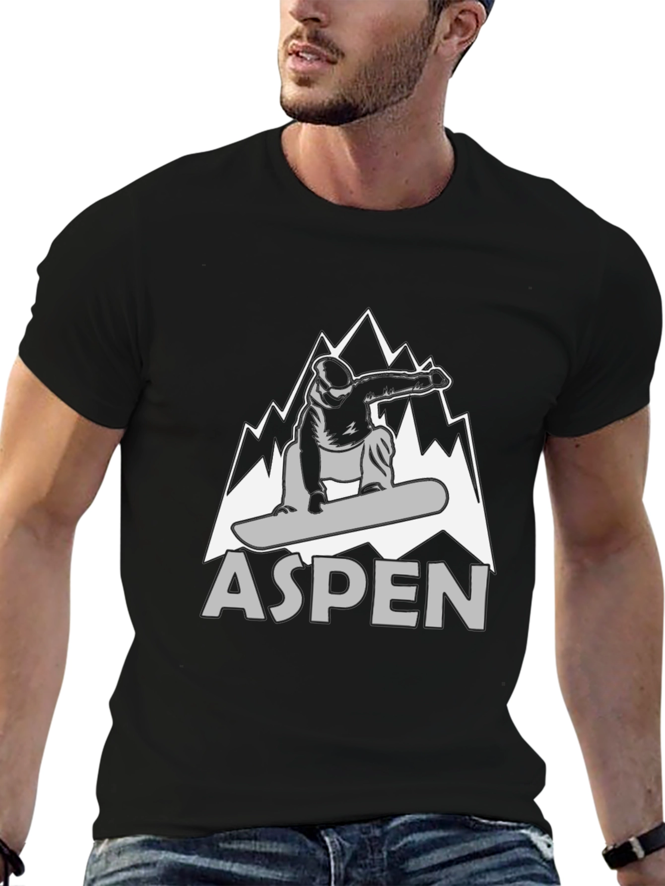 Aspen Snowboarder Graphic T-Shirt - Black