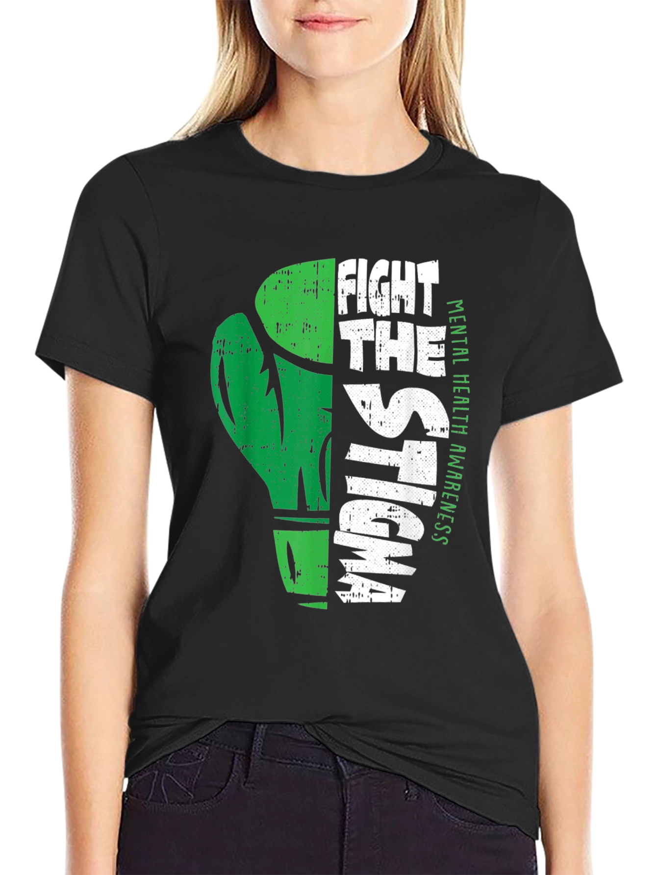 Fight The Stigma Mental Health Awareness Black T-Shirt