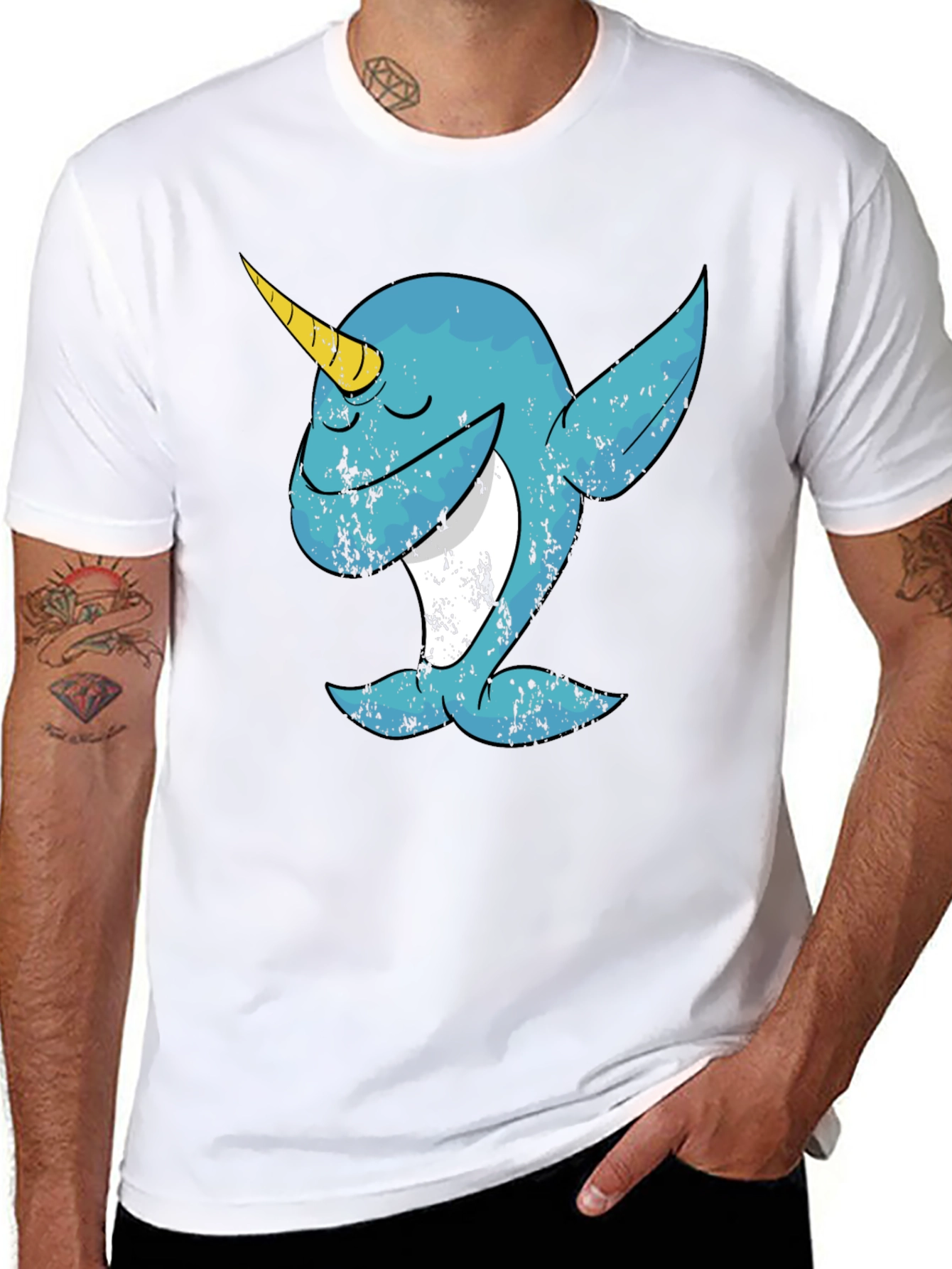 Dabbing Narwhal Graphic T-Shirt - Black