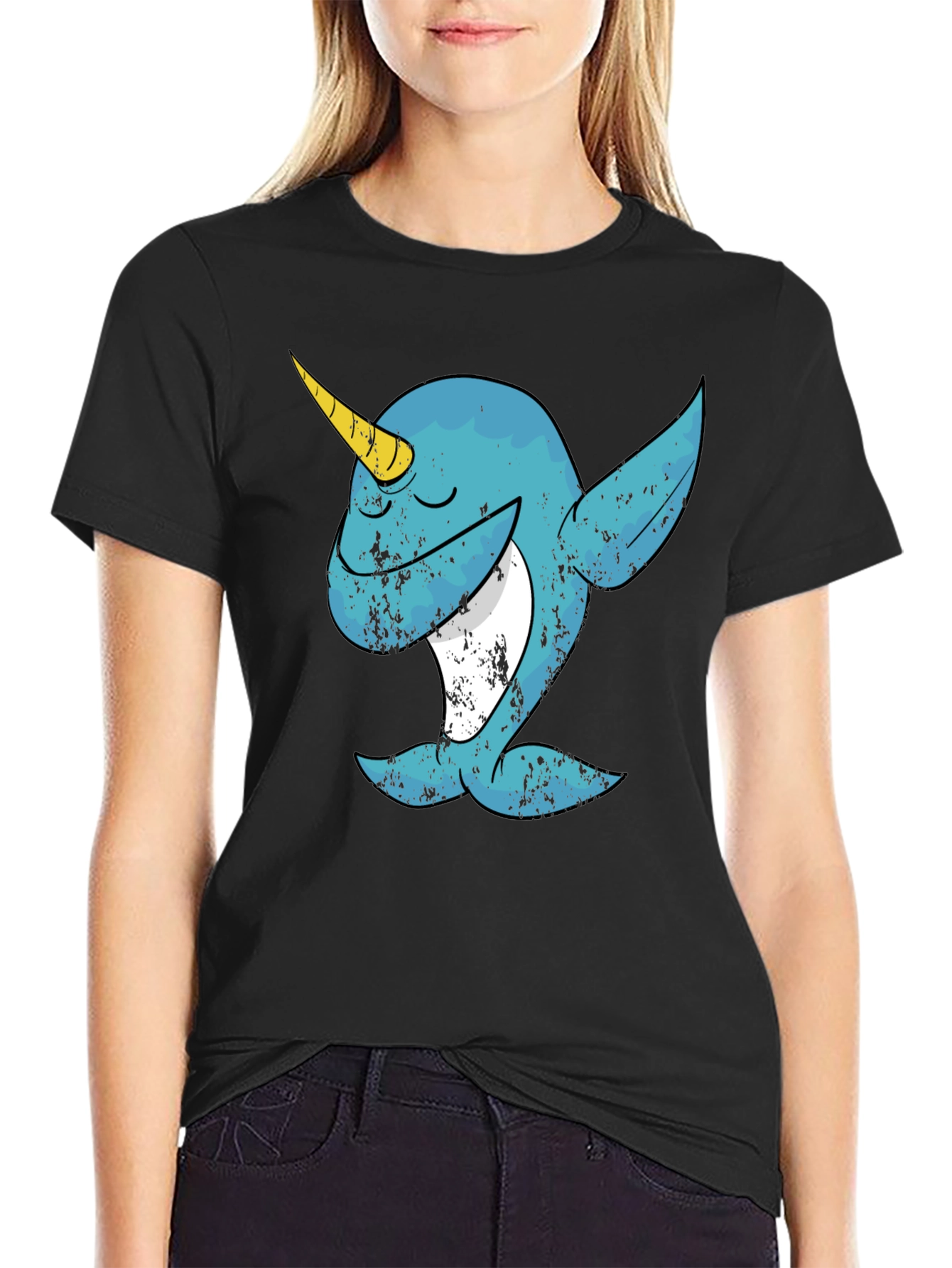 Dabbing Narwhal Graphic T-Shirt - Black