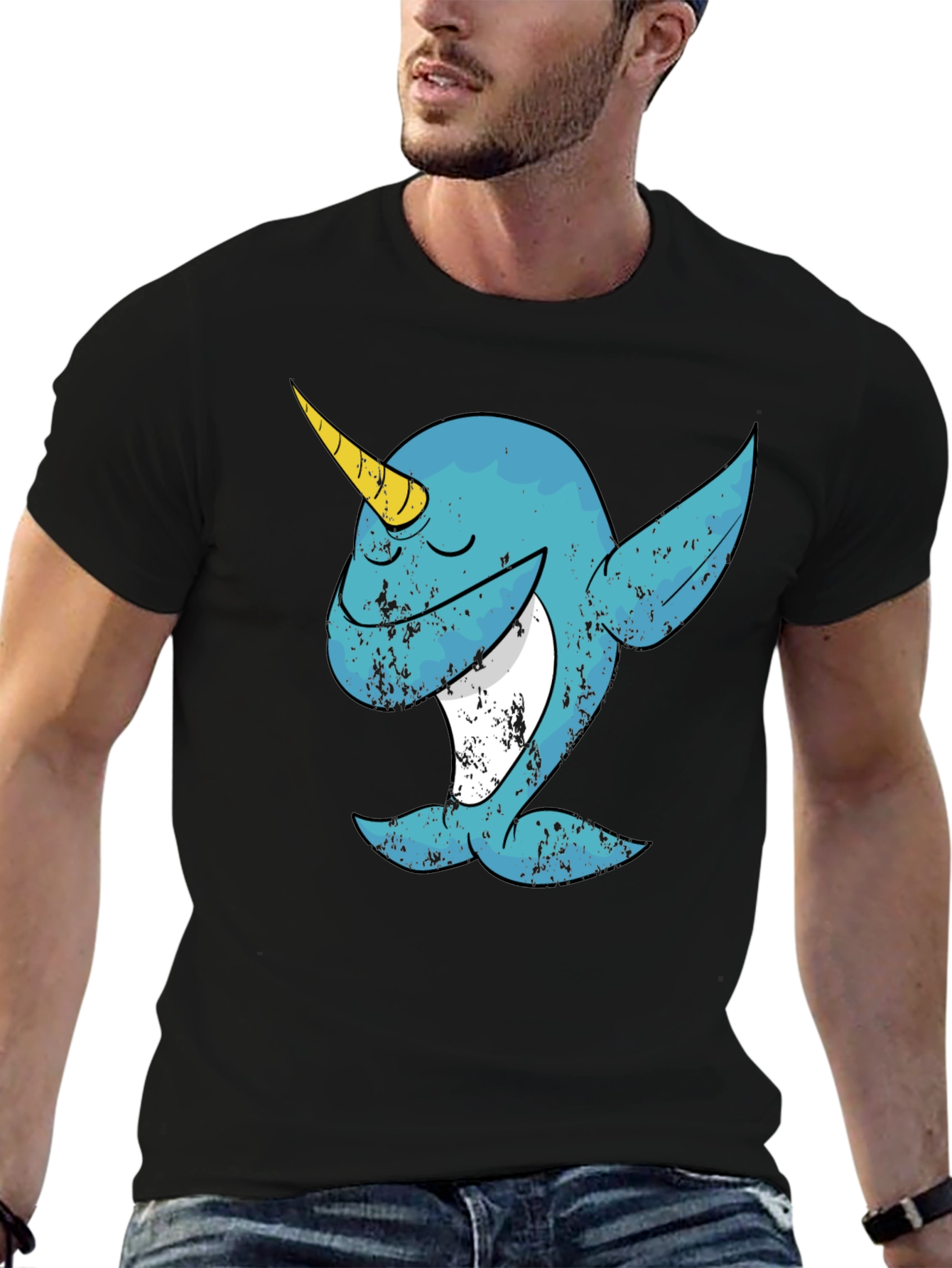 Dabbing Narwhal Graphic T-Shirt - Black
