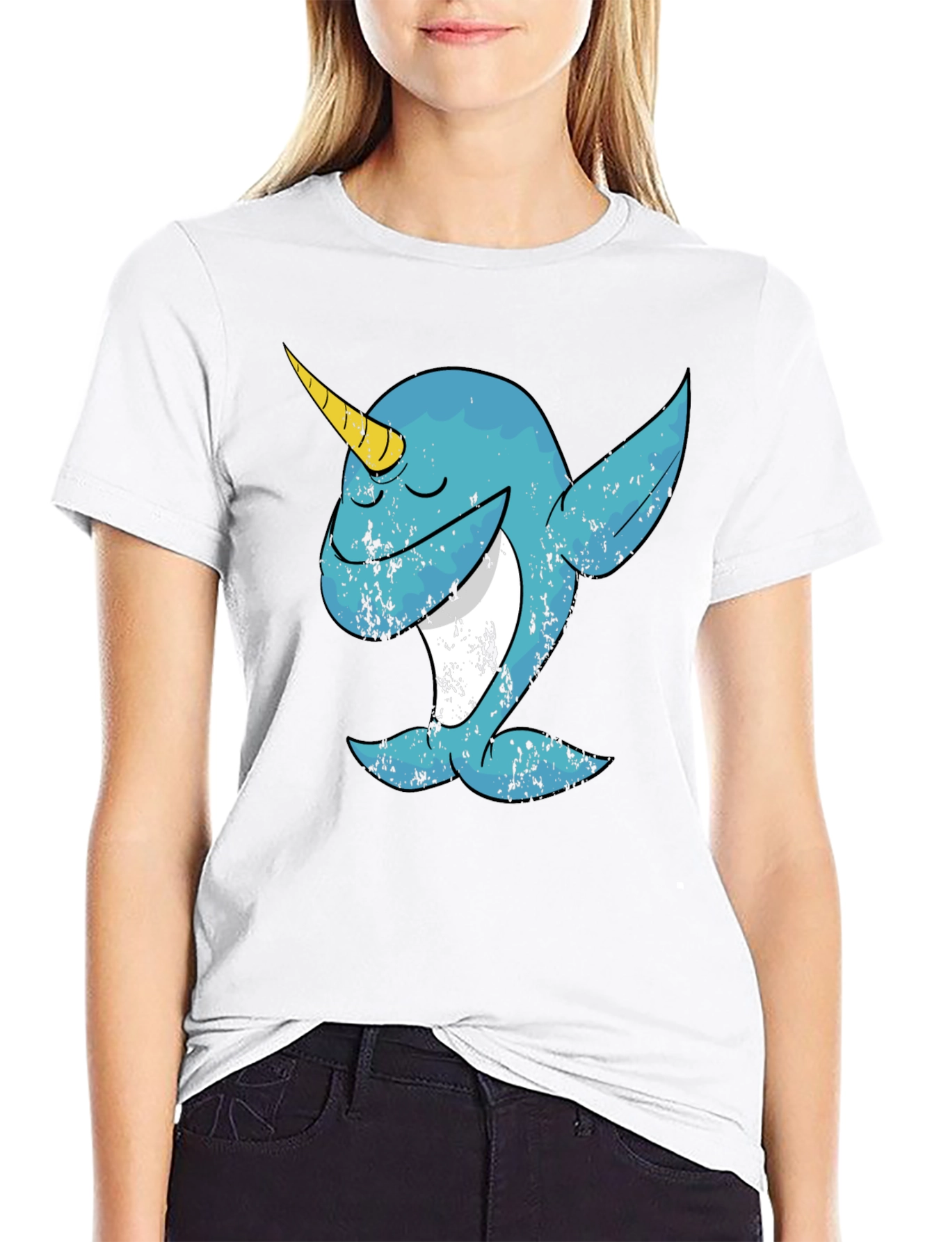 Dabbing Narwhal Graphic T-Shirt - Black