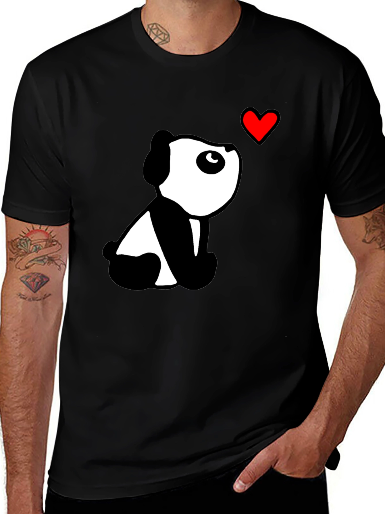 Cute Panda Heart Black T-Shirt