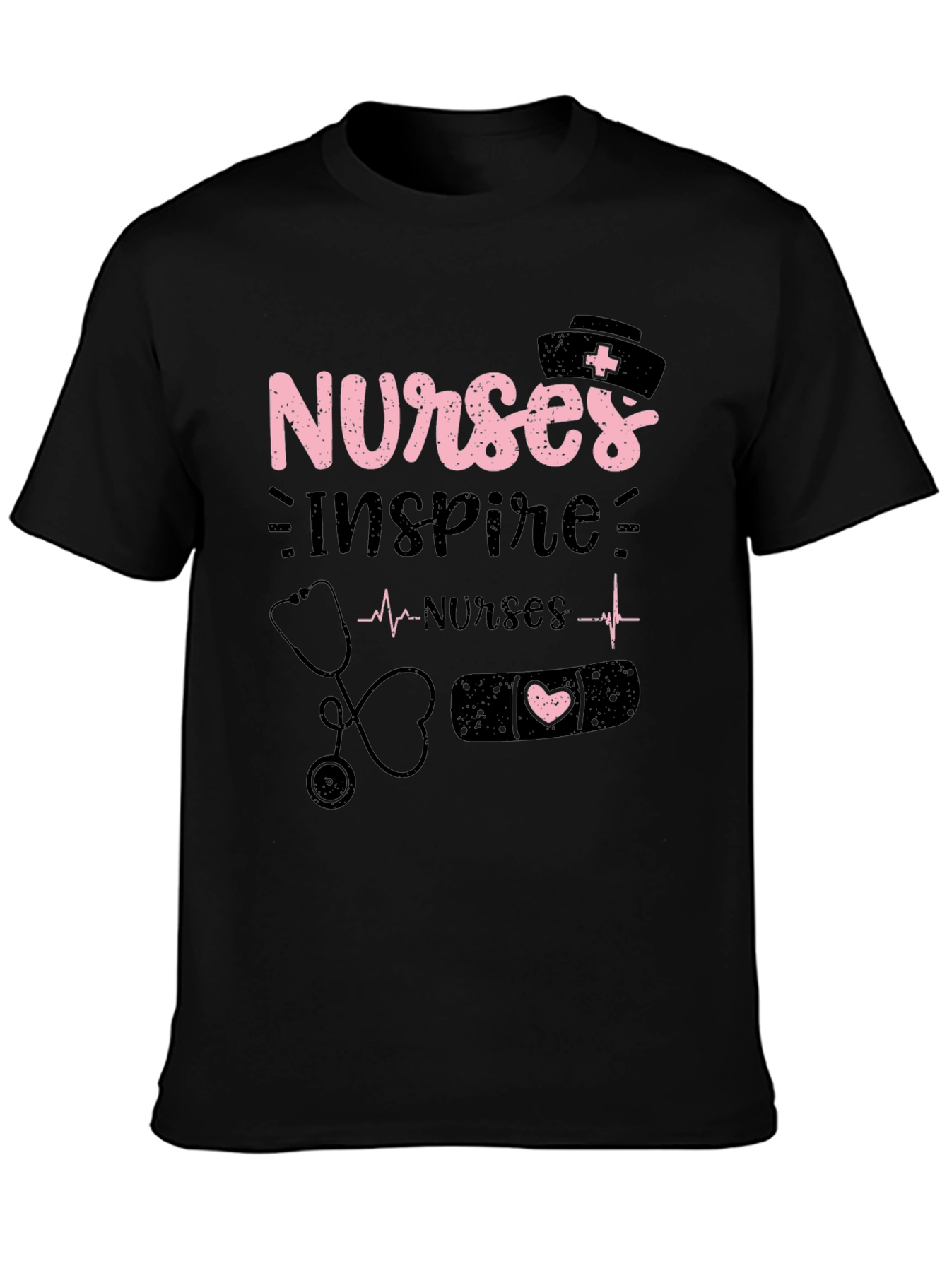 Nurses Inspire Black Cotton Graphic T-Shirt