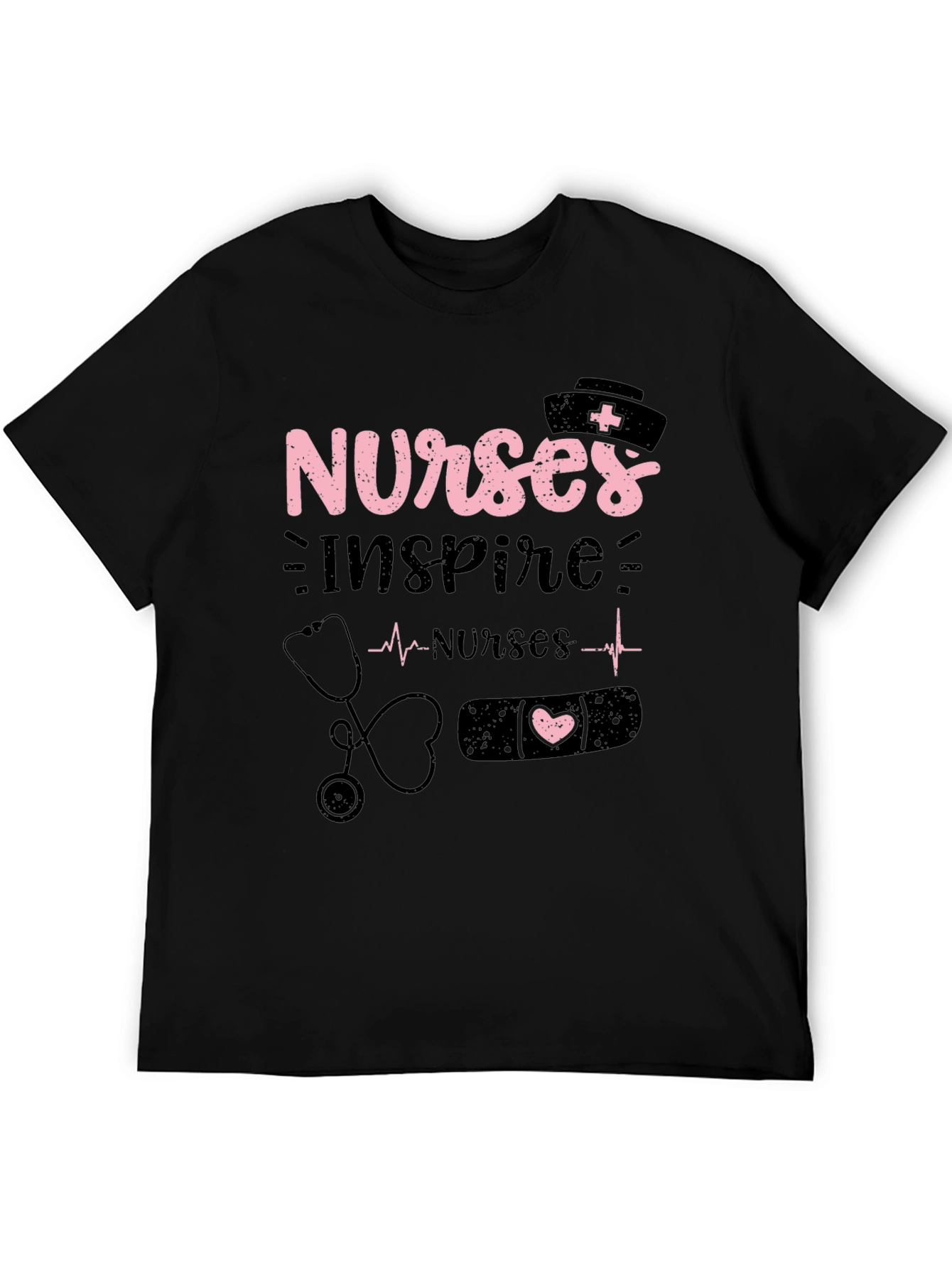 Nurses Inspire Black Cotton Graphic T-Shirt