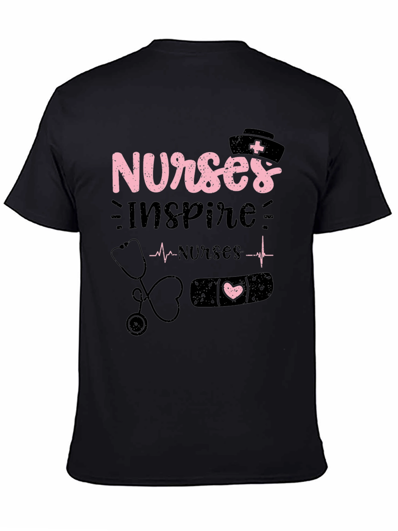 Nurses Inspire Black Cotton Graphic T-Shirt