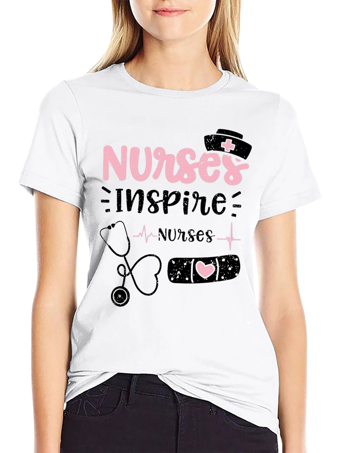 Nurses Inspire Black Cotton Graphic T-Shirt