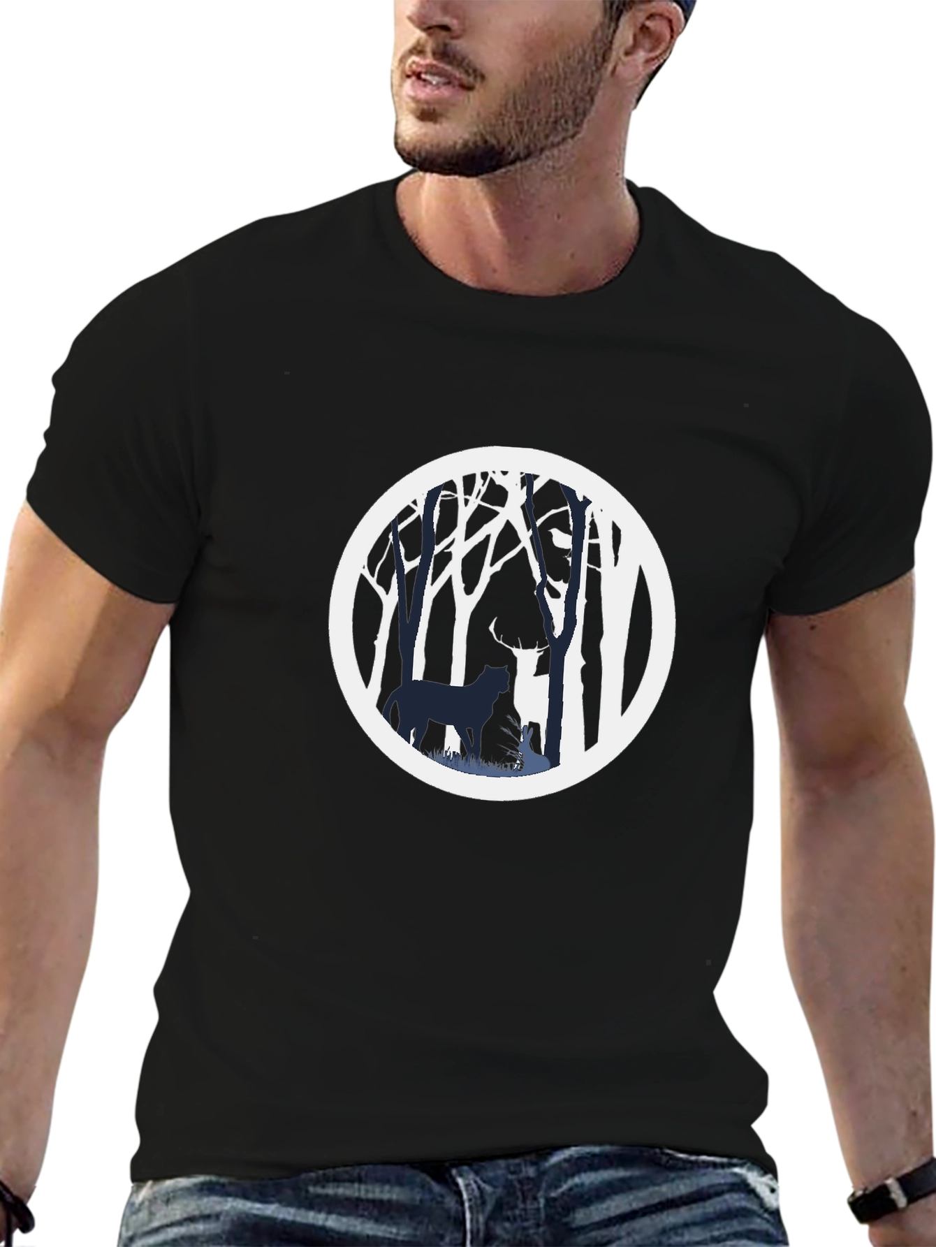 Nature Scene Graphic Tee - Black Cotton Blend