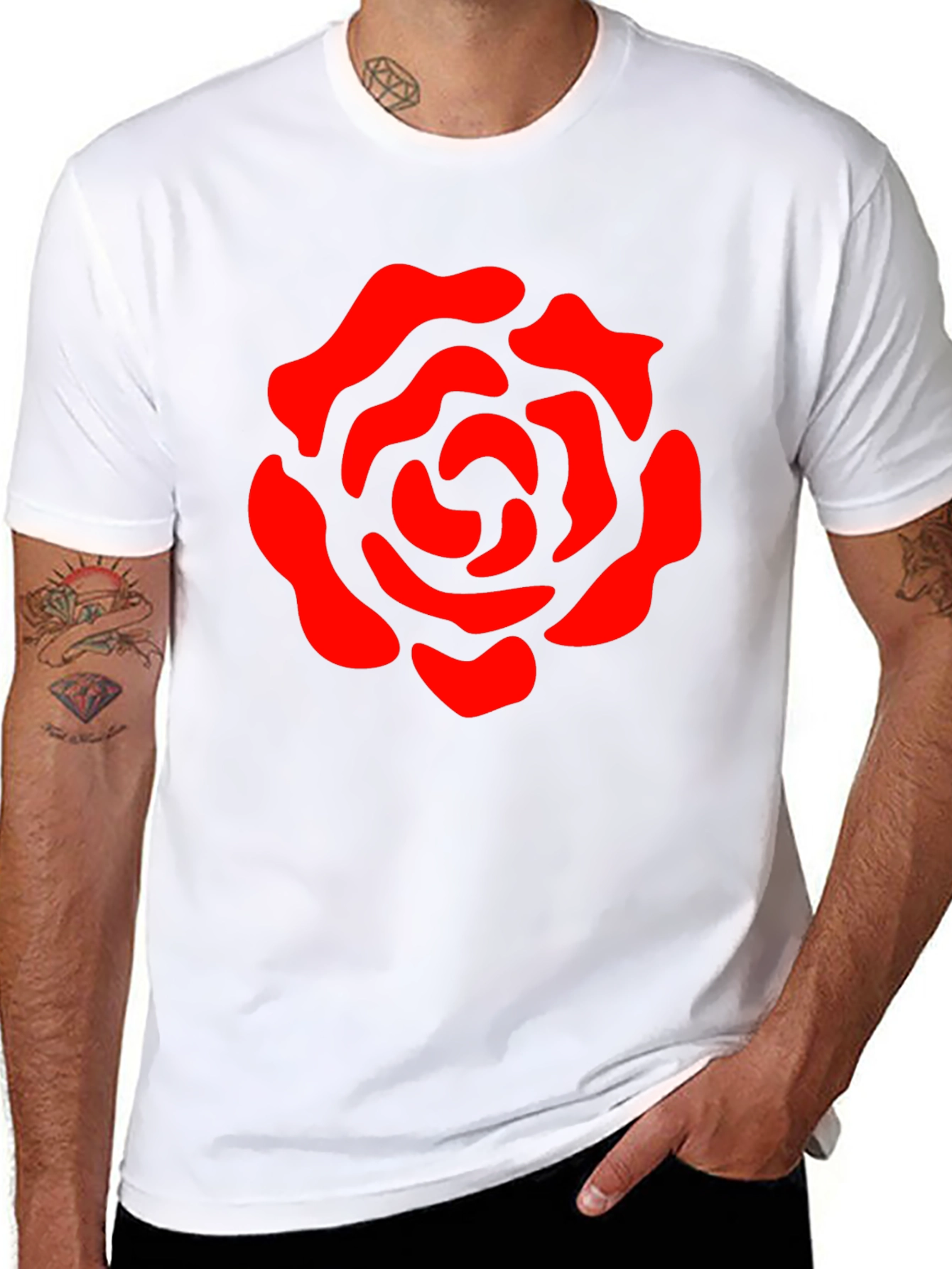 Black T-Shirt with Red Rose Graphic