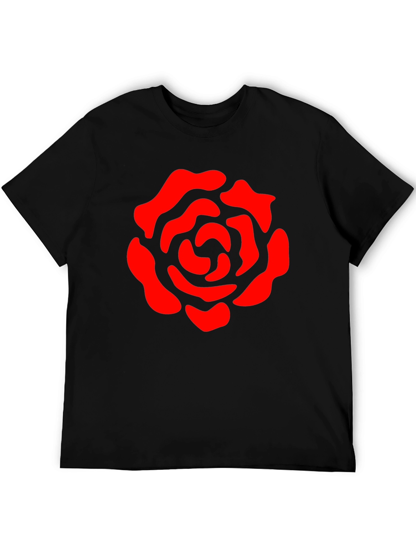 Black T-Shirt with Red Rose Graphic