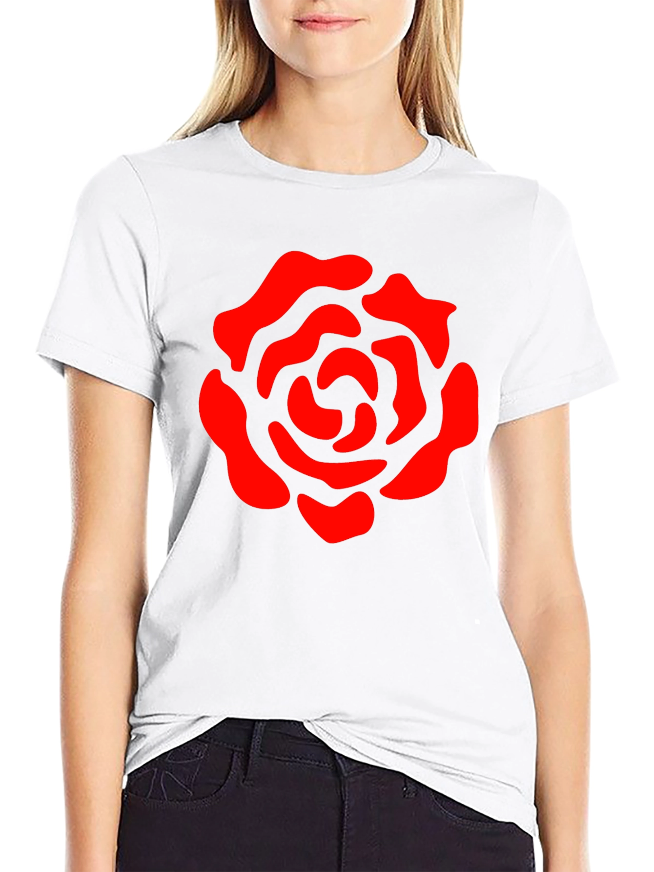 Black T-Shirt with Red Rose Graphic