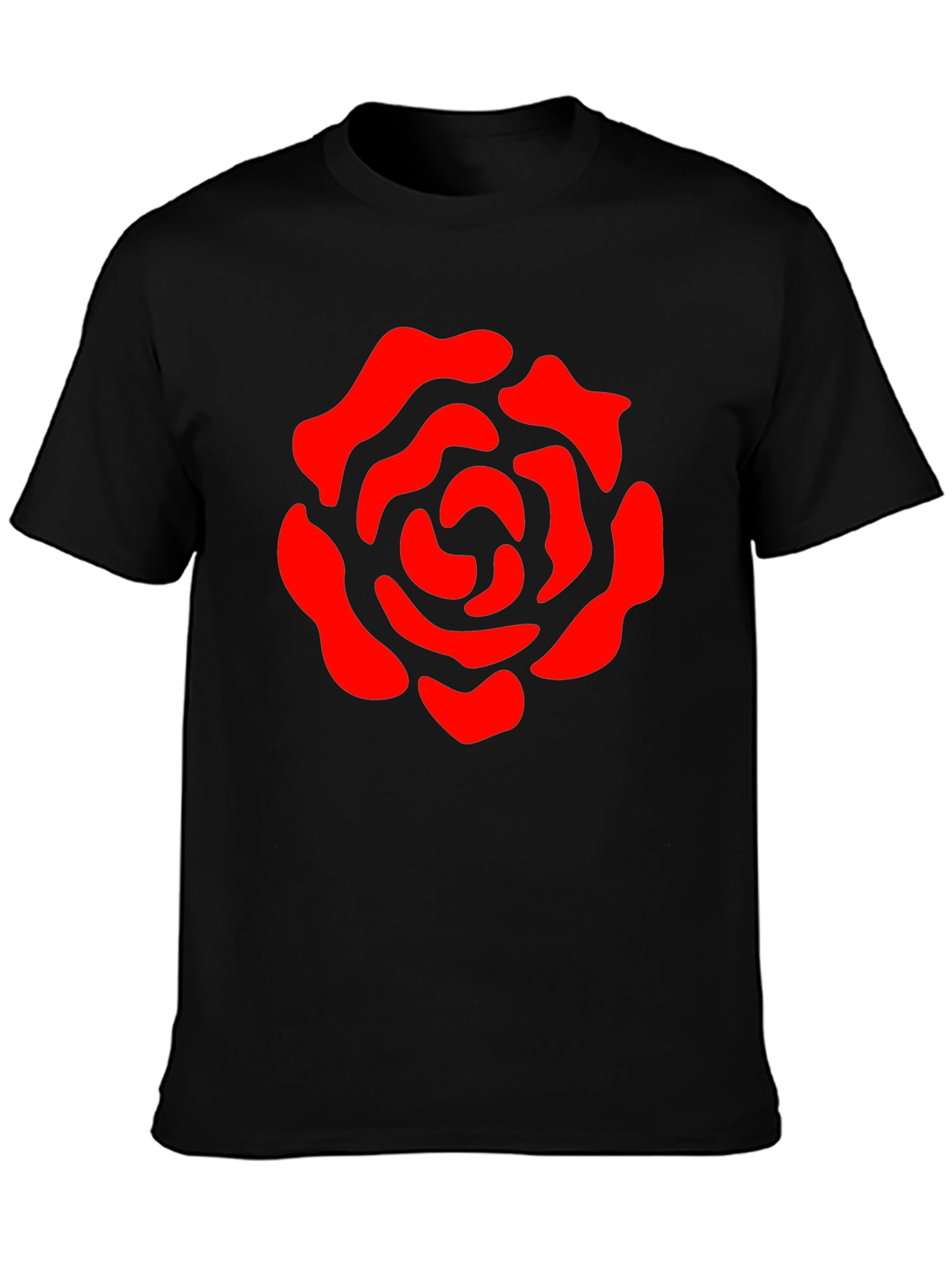 Black T-Shirt with Red Rose Graphic