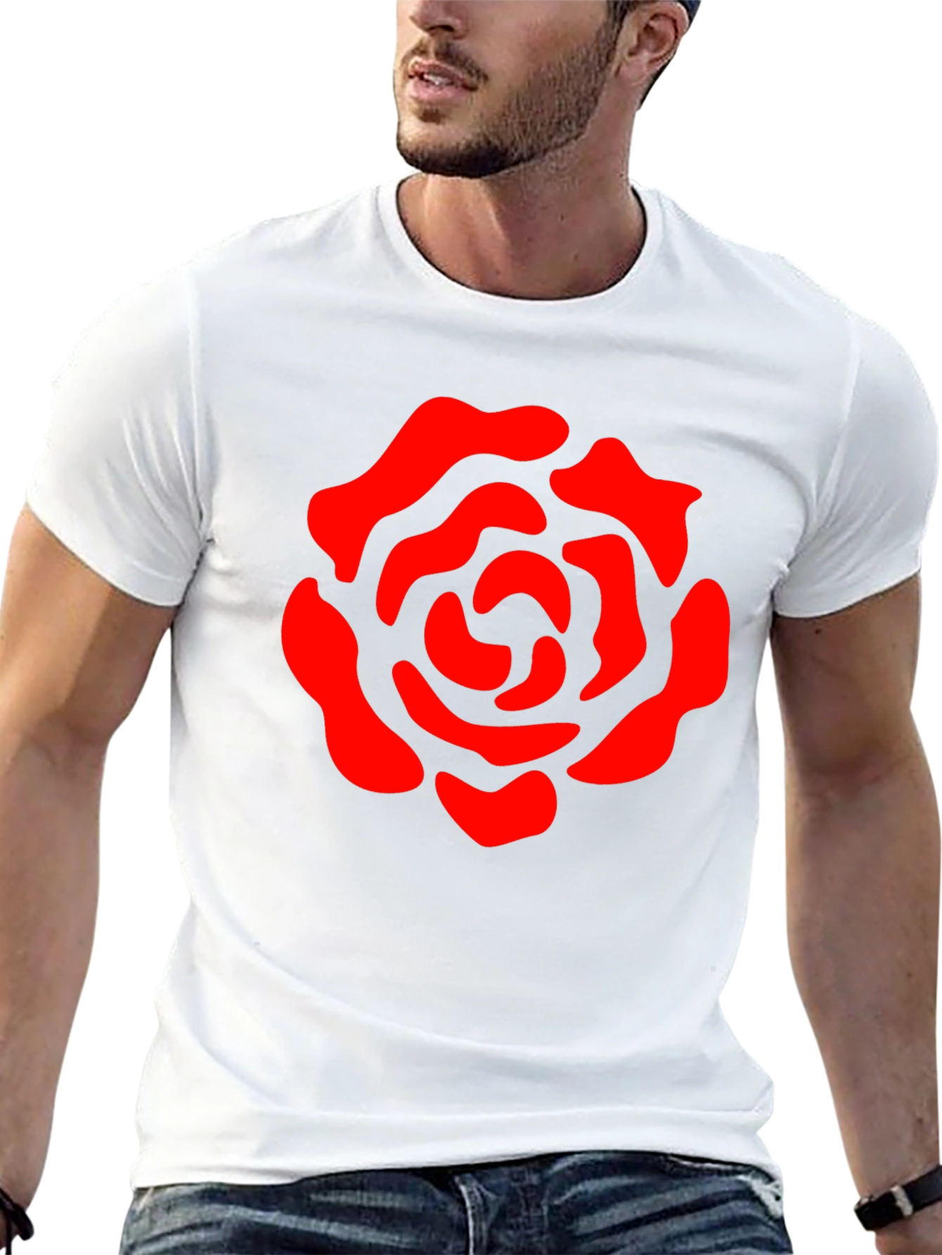 Black T-Shirt with Red Rose Graphic