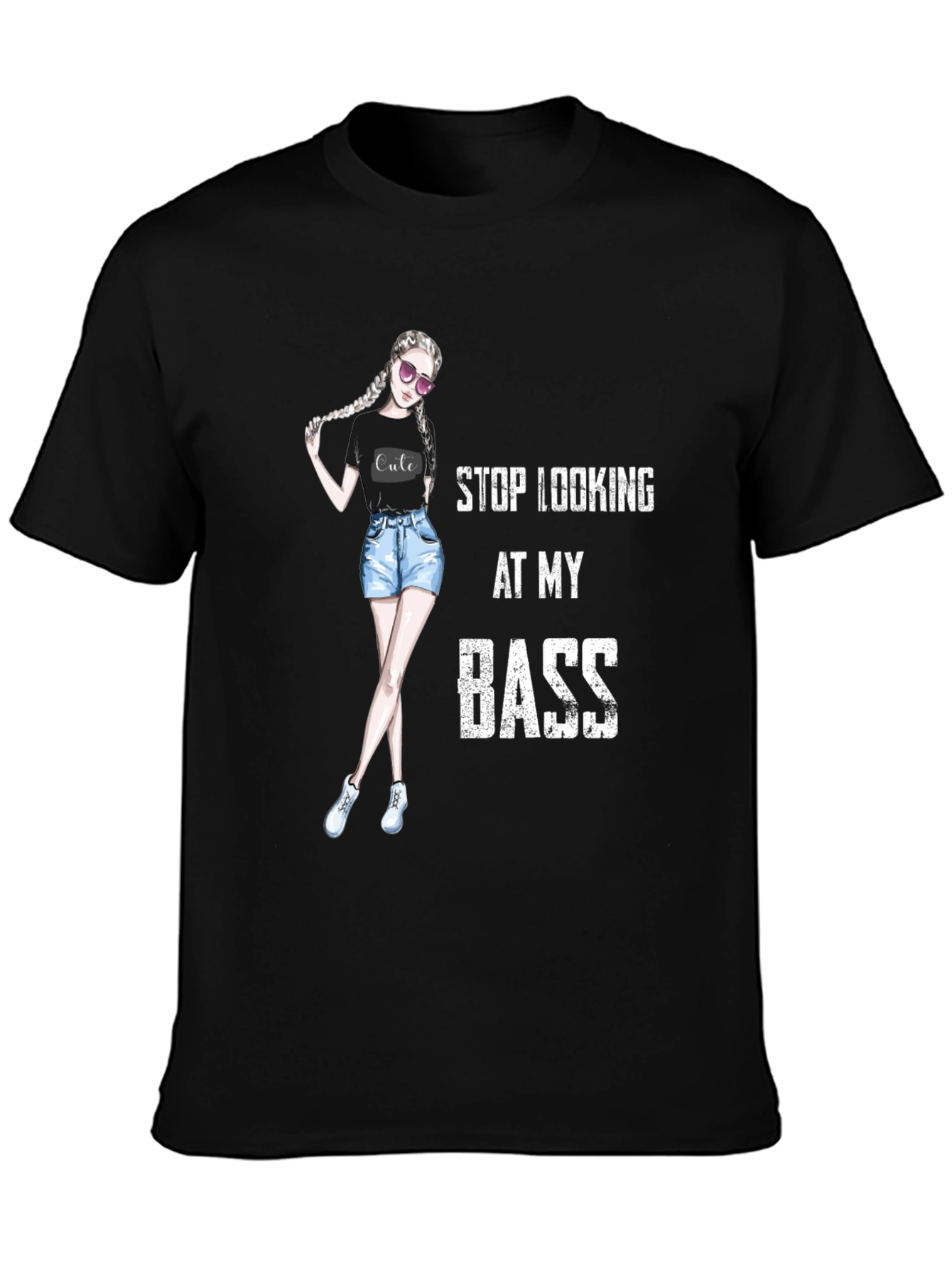 Stop Looking At My Bass - Novelty Graphic T-Shirt