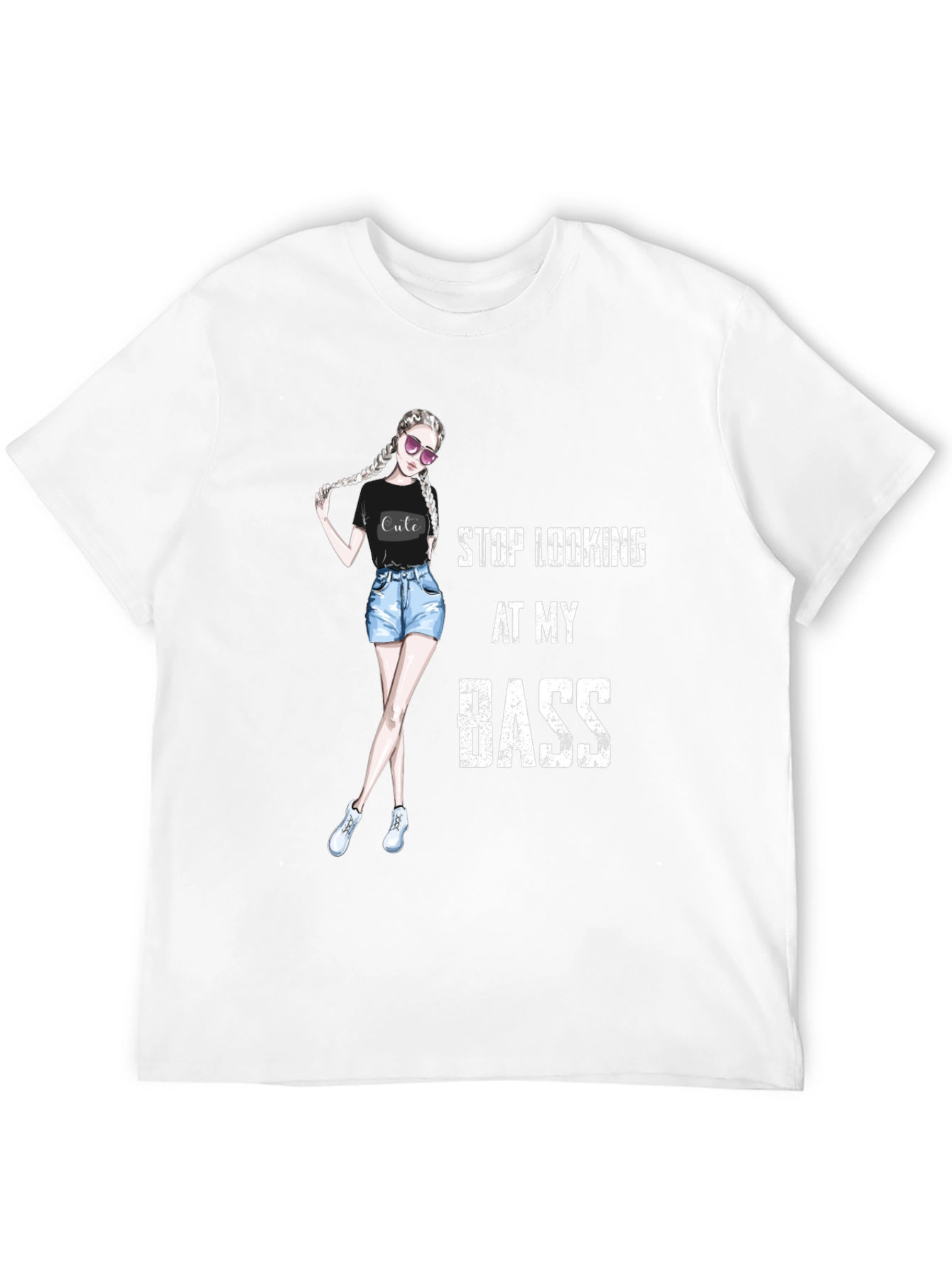 Stop Looking At My Bass - Novelty Graphic T-Shirt
