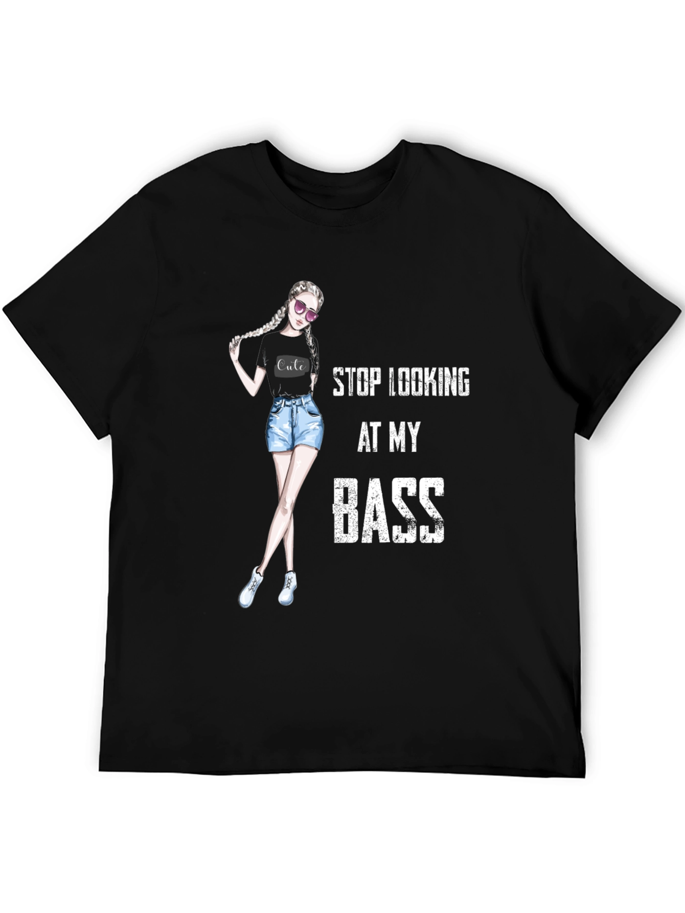 Stop Looking At My Bass - Novelty Graphic T-Shirt