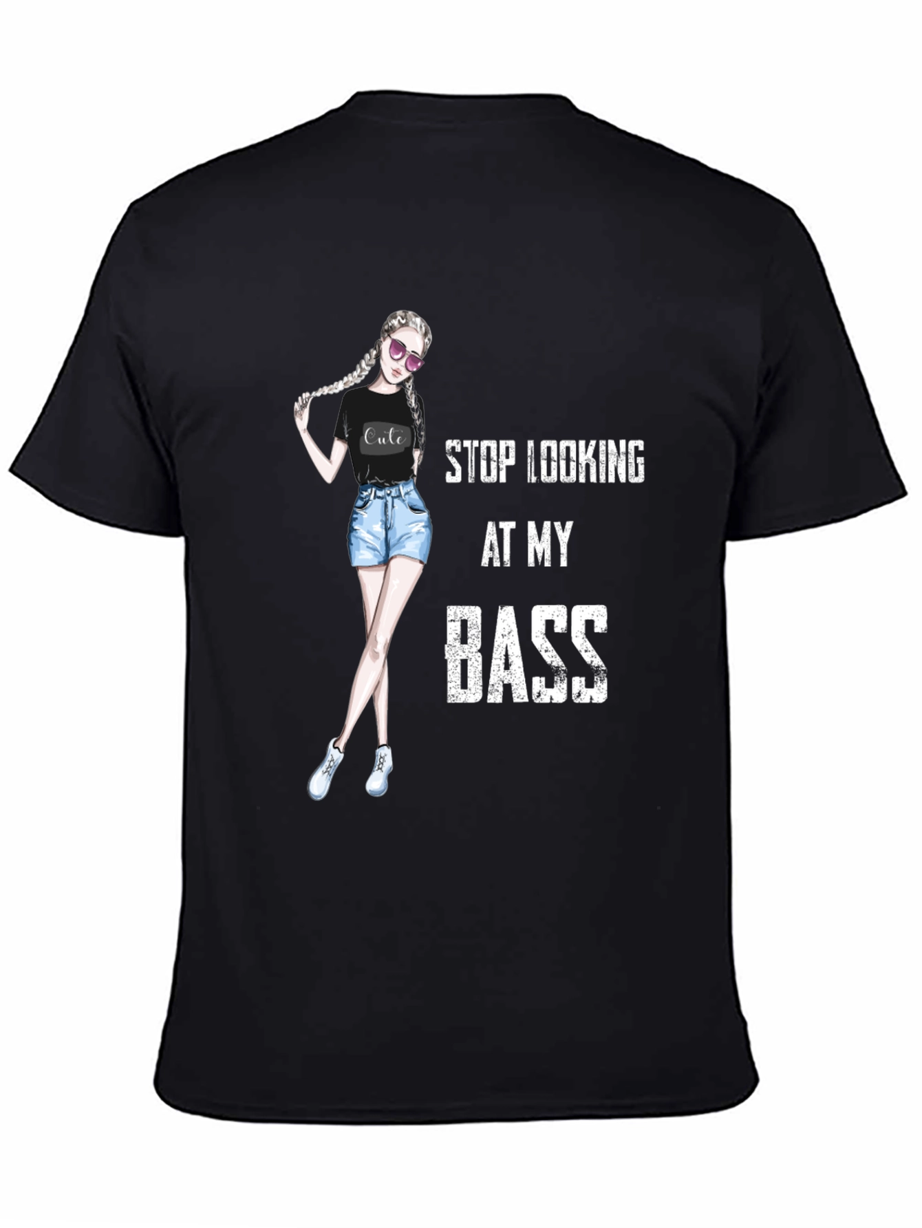 Stop Looking At My Bass - Novelty Graphic T-Shirt
