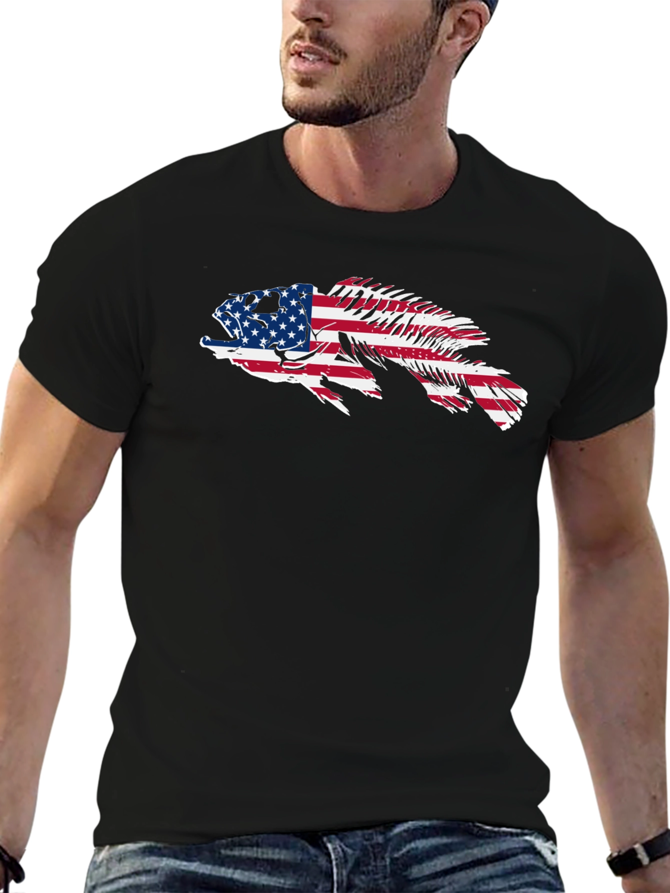 American Flag Fish Graphic Tee - Patriotic Angler Shirt