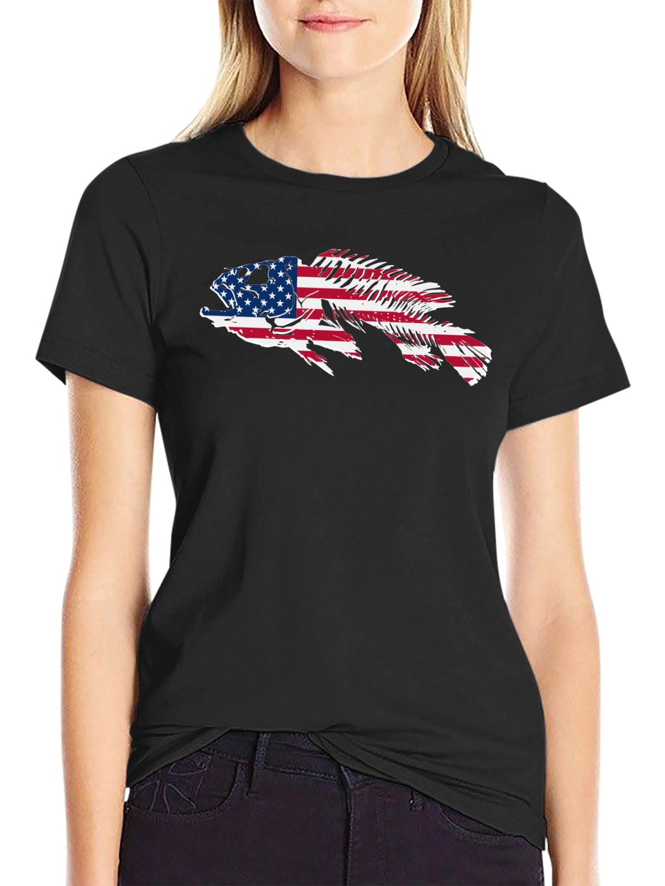 American Flag Fish Graphic Tee - Patriotic Angler Shirt