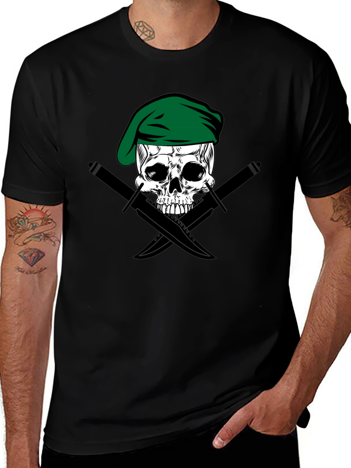 Skull & Daggers Tee - Green Beret Design