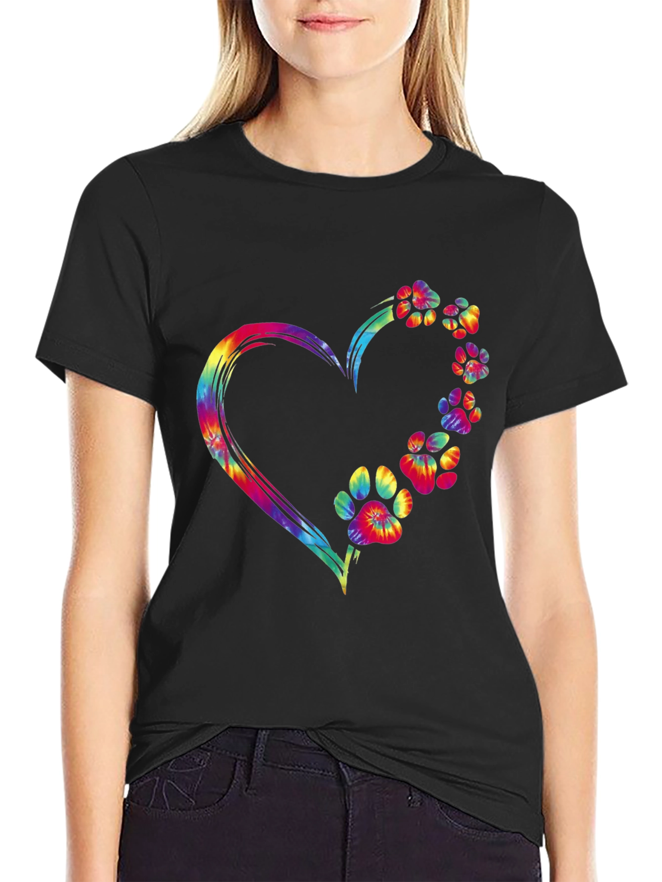 Tie Dye Heart Paw Print Graphic Tee