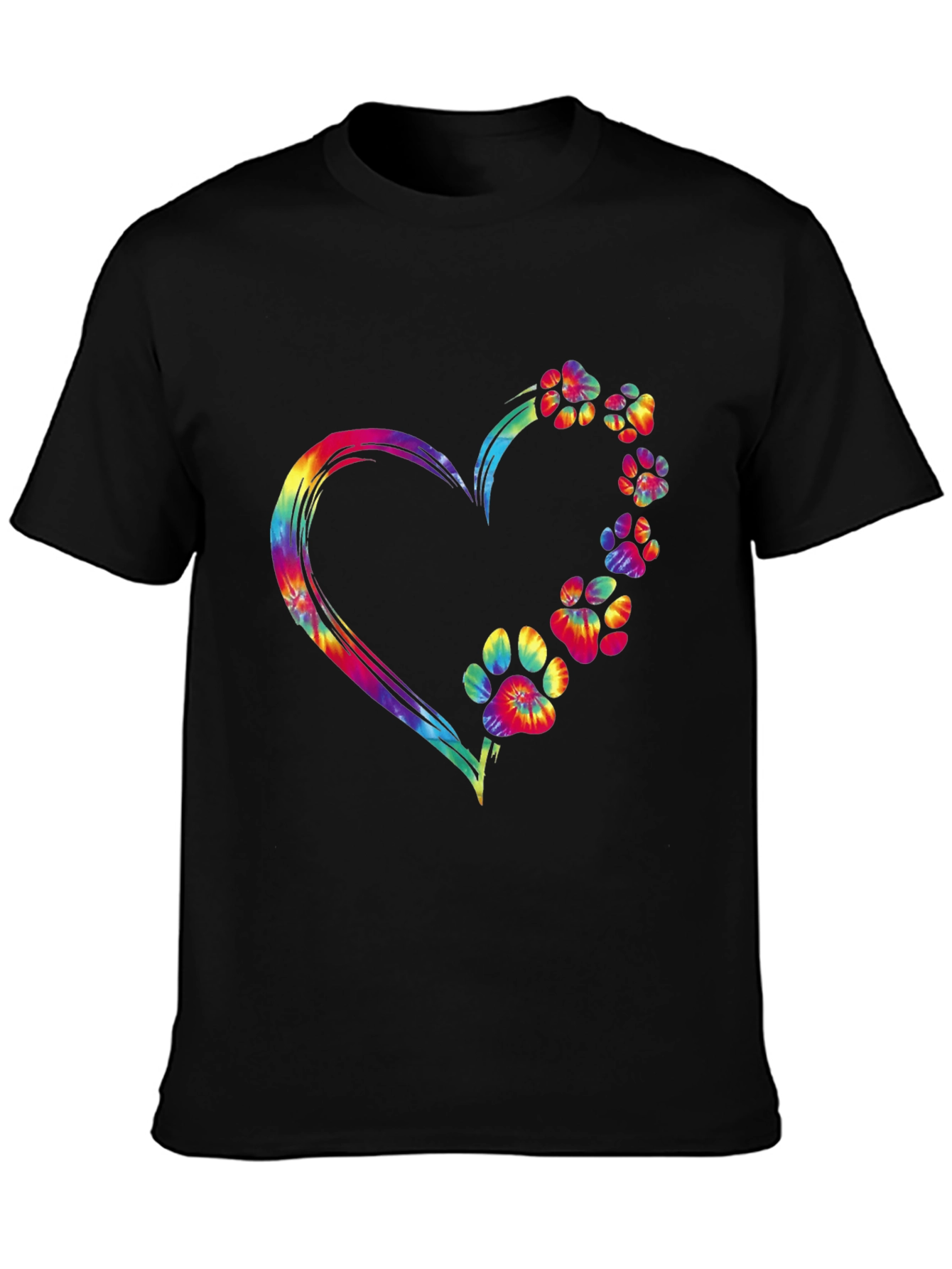 Tie Dye Heart Paw Print Graphic Tee
