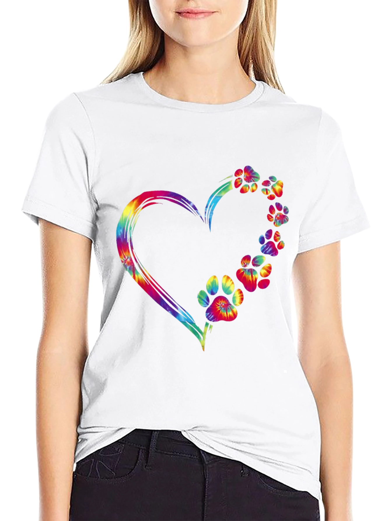 Tie Dye Heart Paw Print Graphic Tee