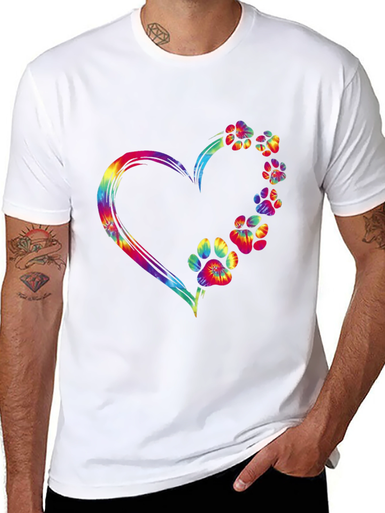 Tie Dye Heart Paw Print Graphic Tee