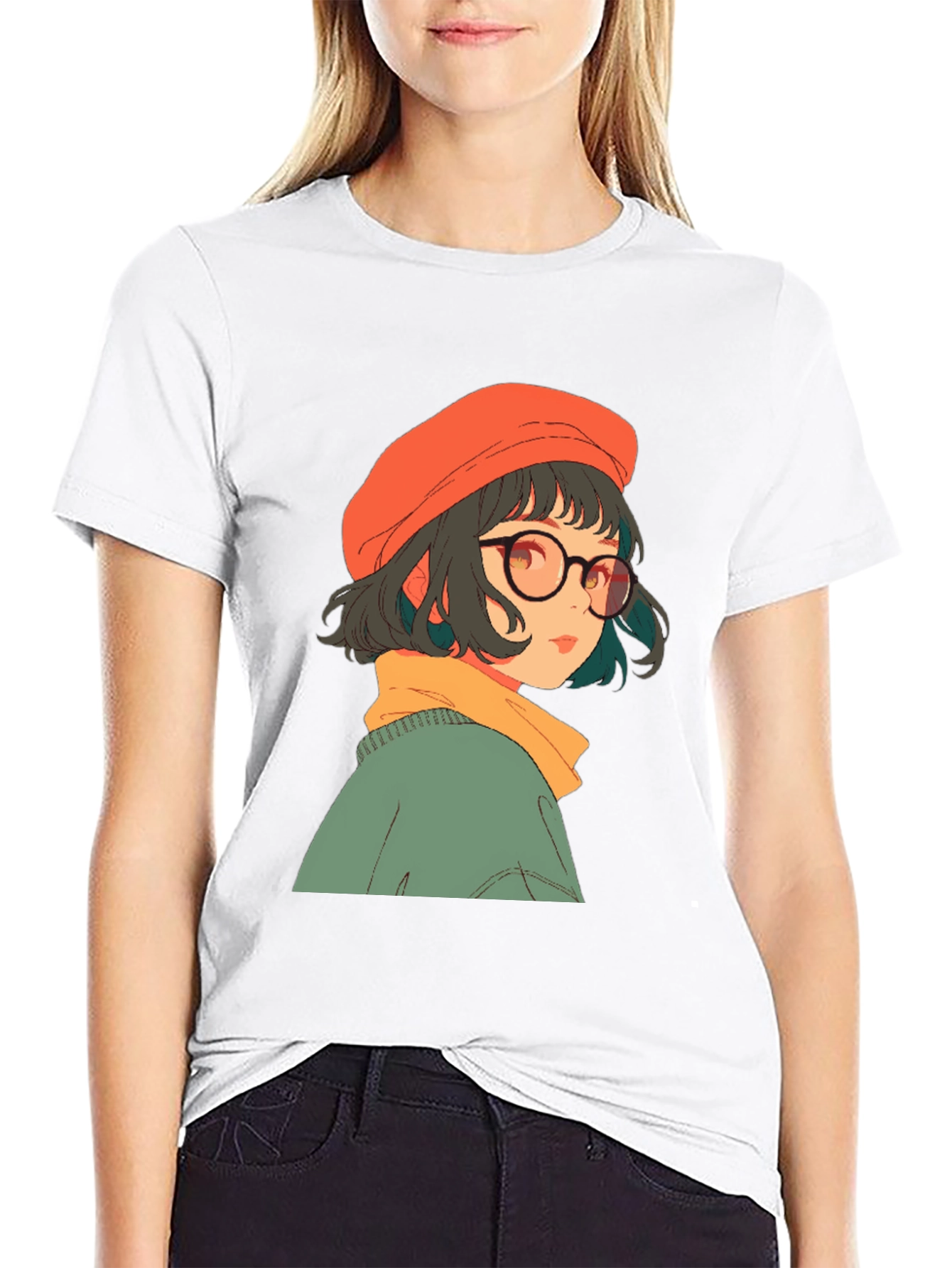 Anime Girl Graphic Print Black Tee