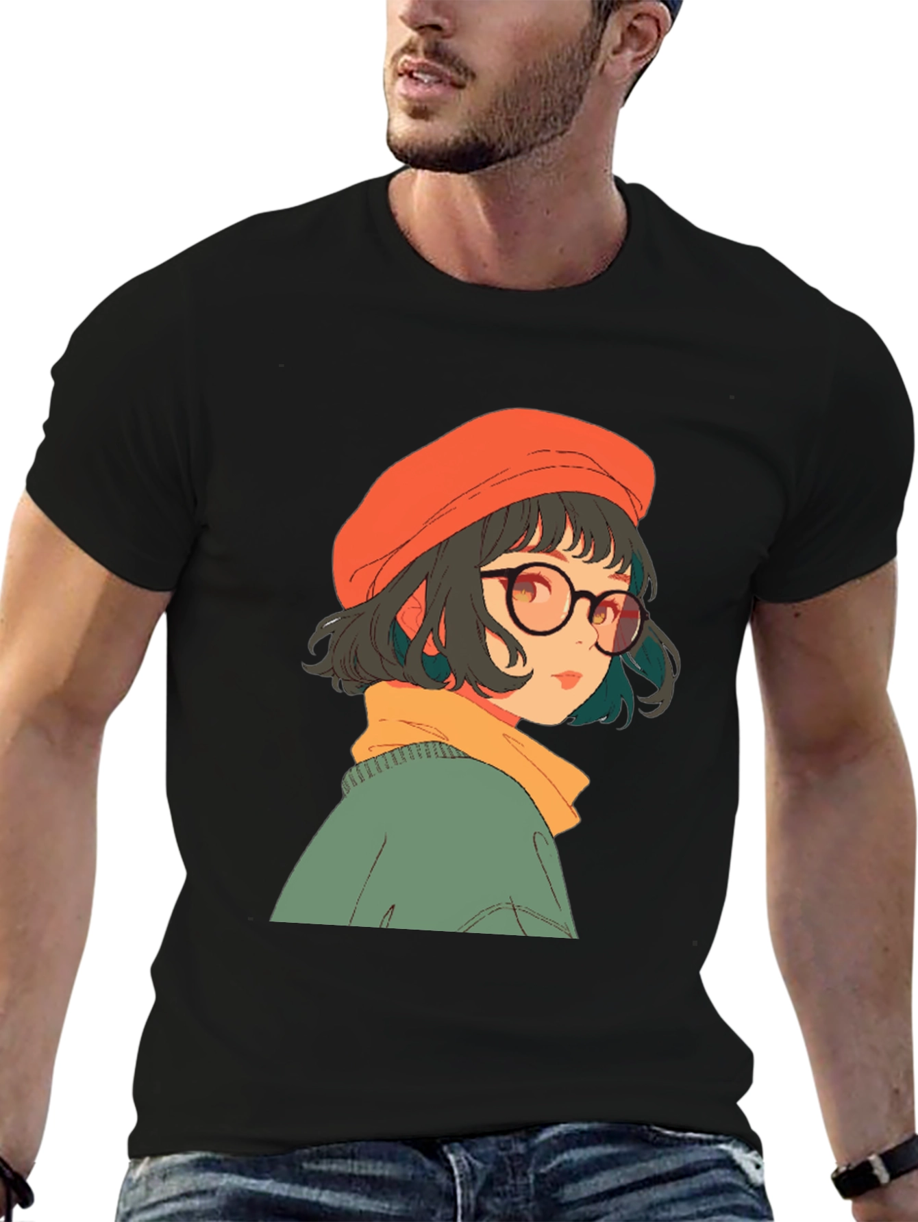 Anime Girl Graphic Print Black Tee