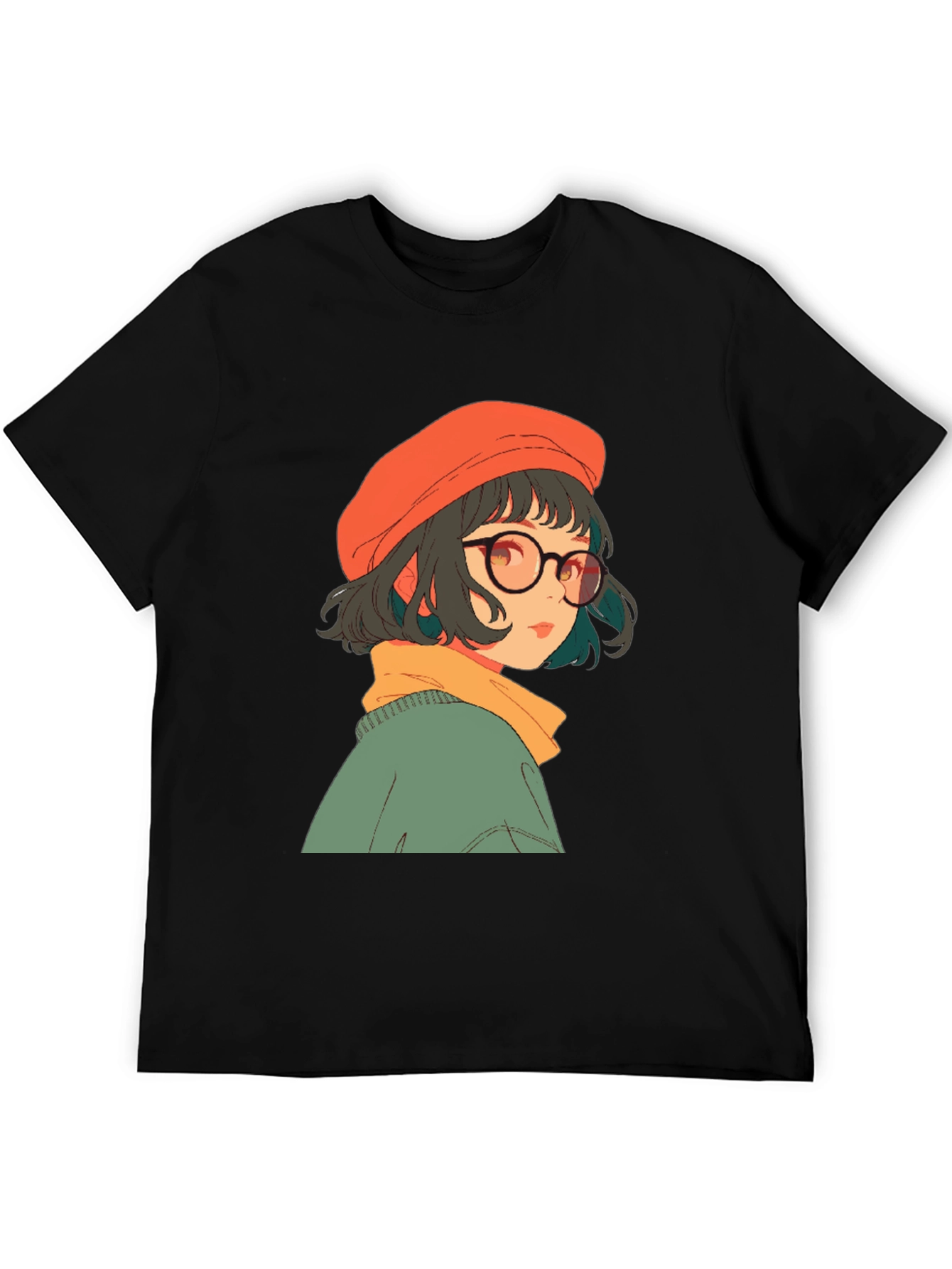 Anime Girl Graphic Print Black Tee