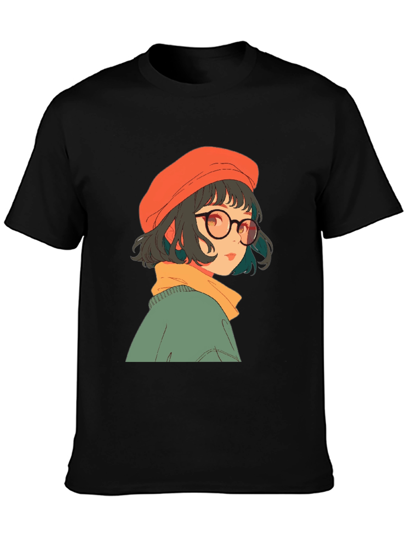 Anime Girl Graphic Print Black Tee