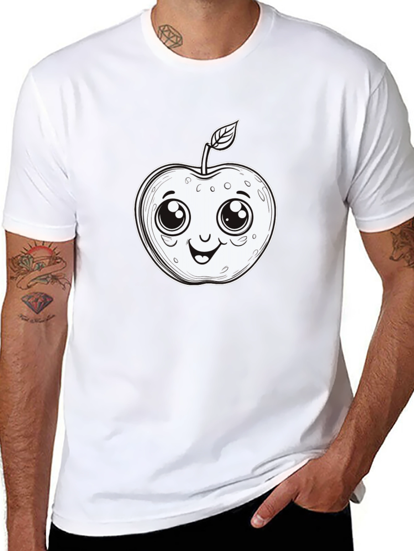 Cute Apple Cartoon Graphic Tee - Black T-Shirt