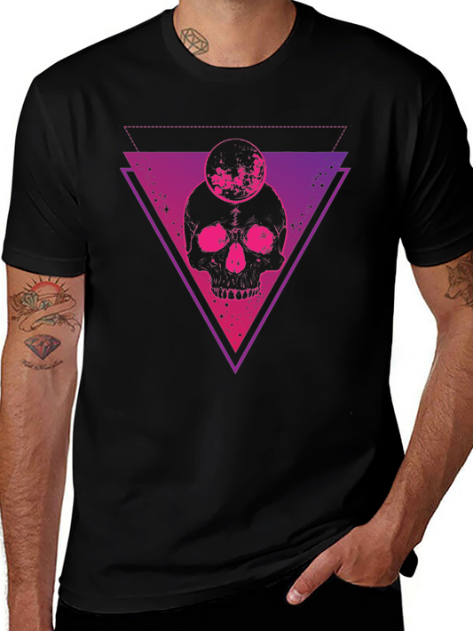 Skull & Moon Graphic Tee - Trendy Mens Black T-Shirt
