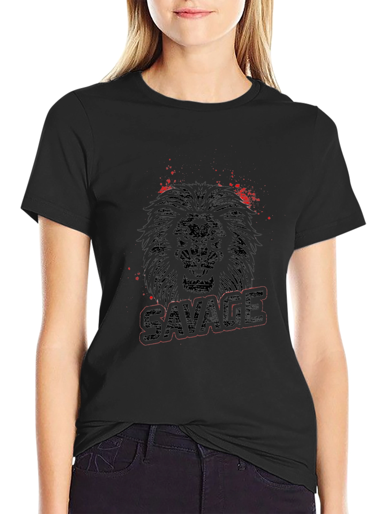Savage Lion Graphic Print Black T-Shirt