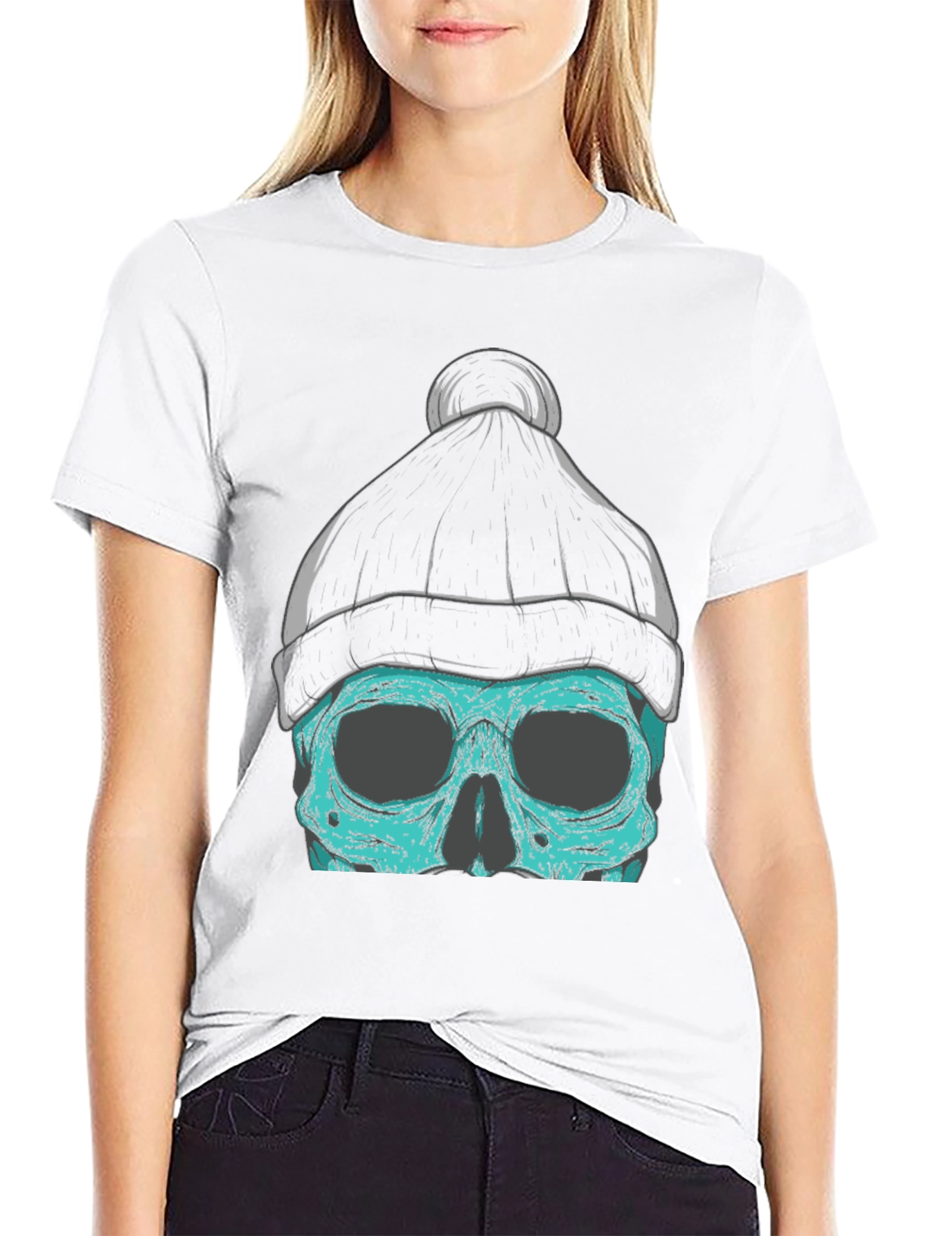Skull Beanie Graphic T-Shirt
