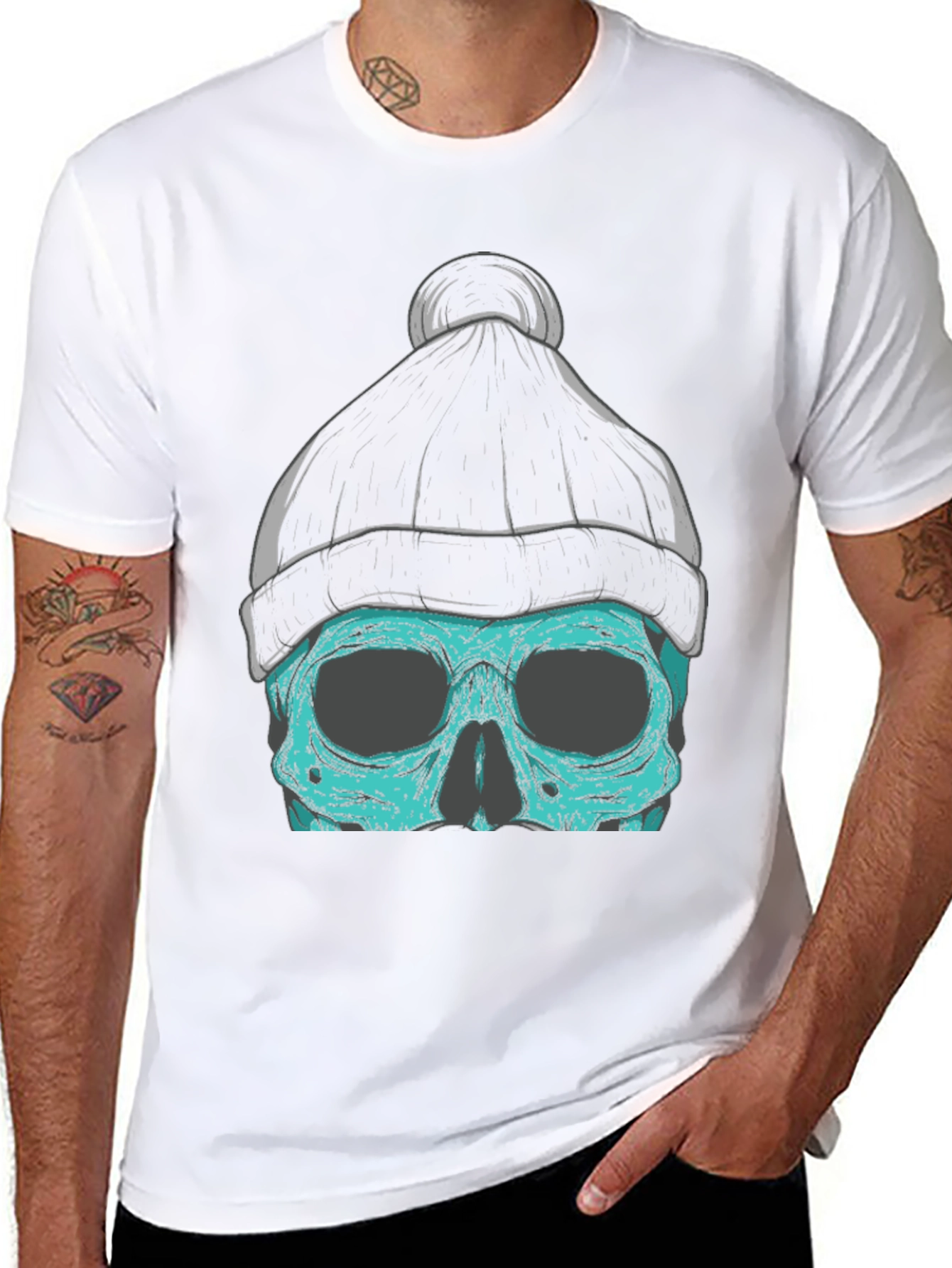 Skull Beanie Graphic T-Shirt