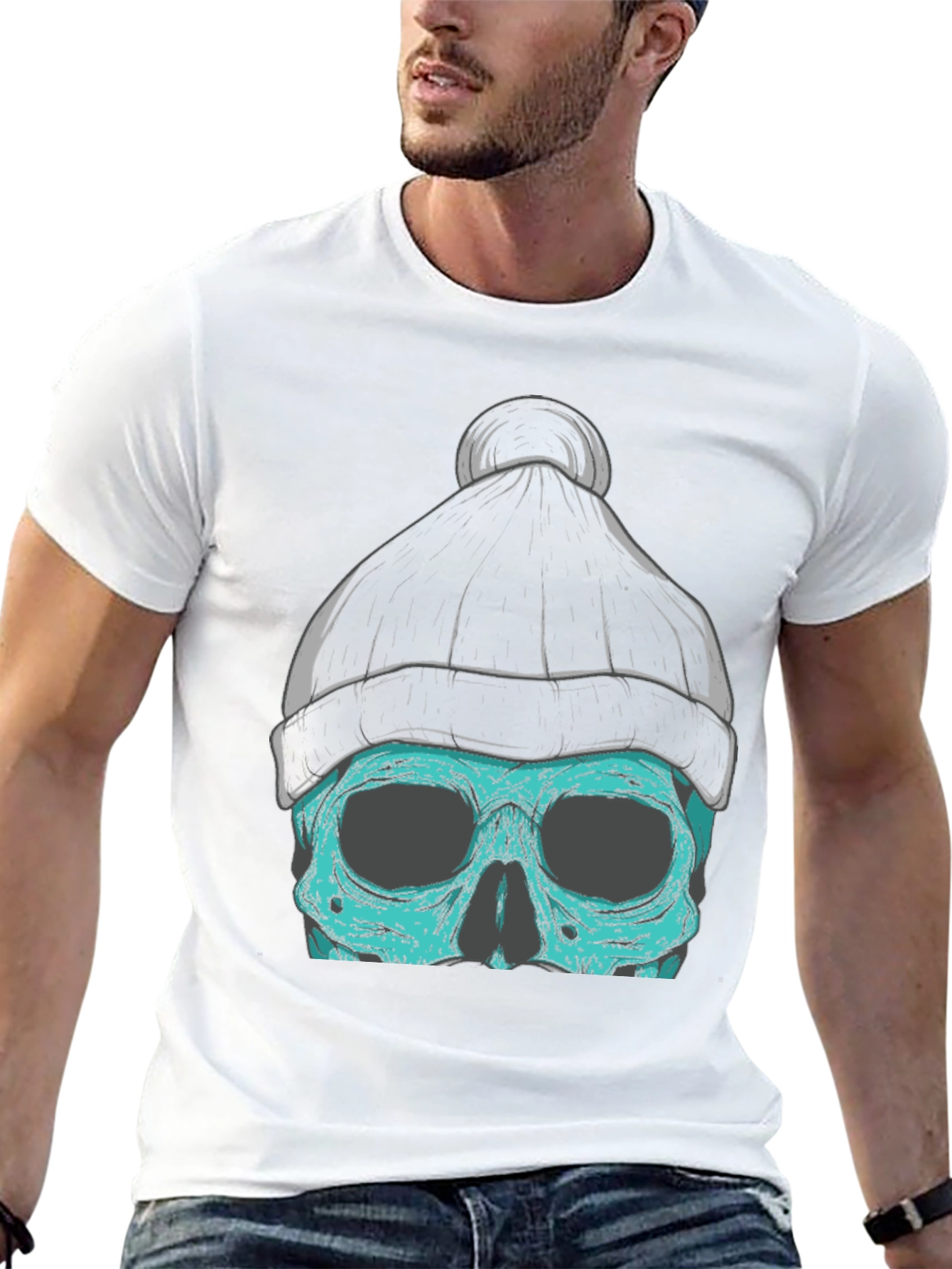 Skull Beanie Graphic T-Shirt