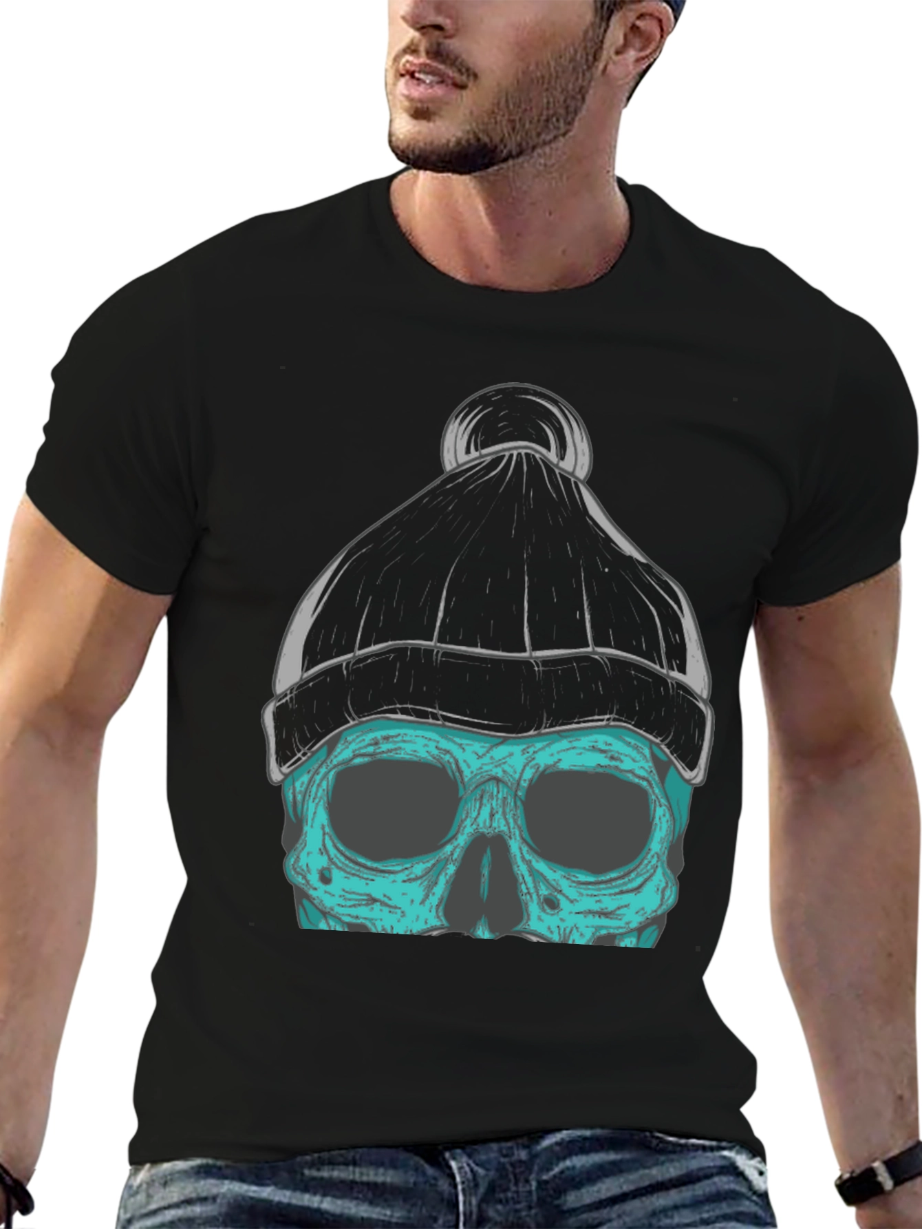 Skull Beanie Graphic T-Shirt