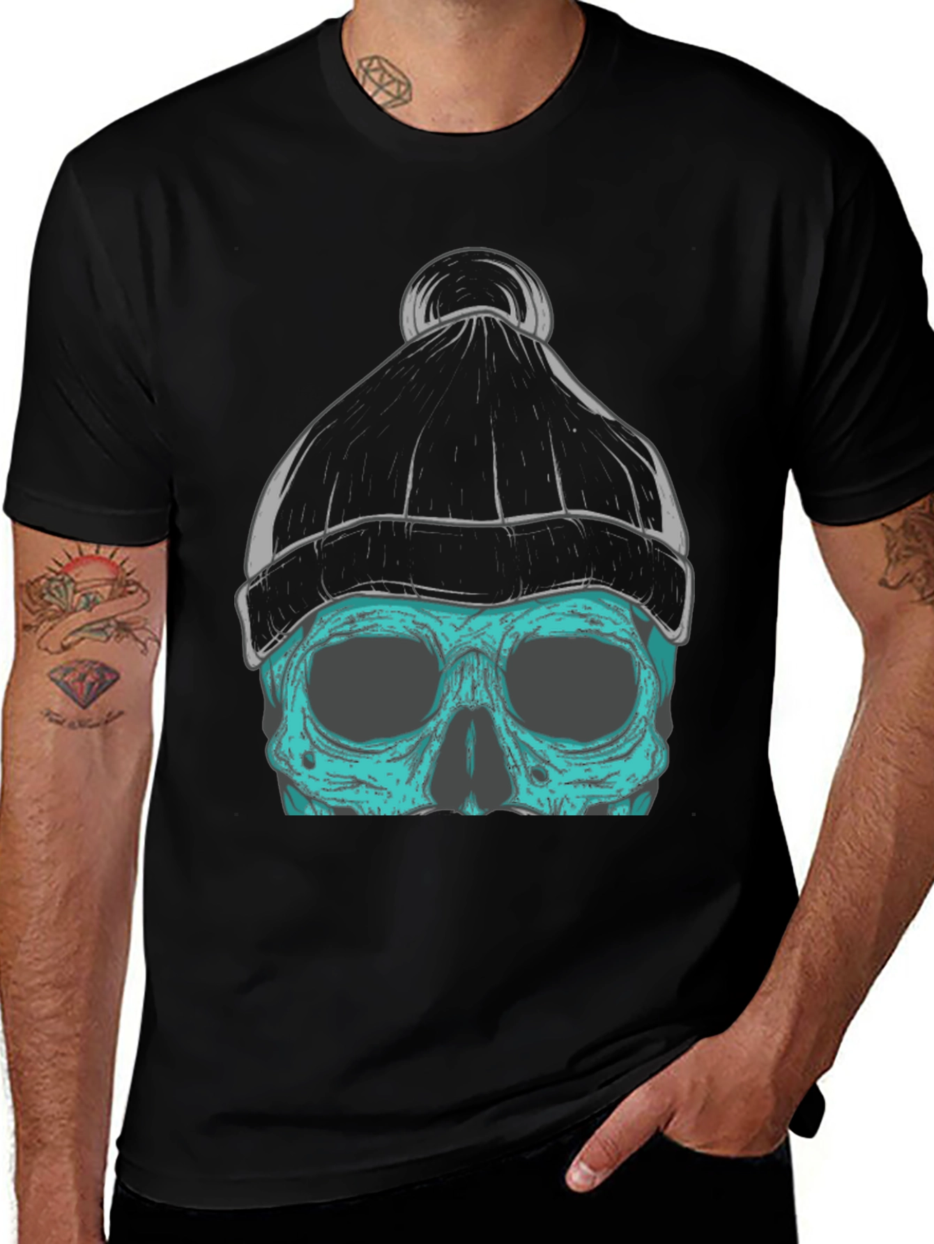 Skull Beanie Graphic T-Shirt