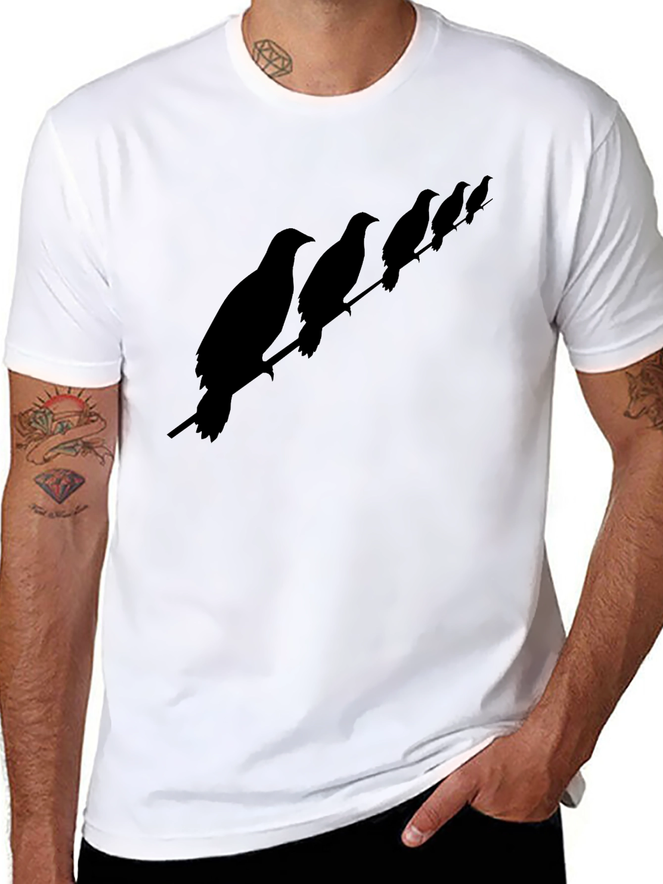 Birds on a Wire Mens T-Shirt - Black
