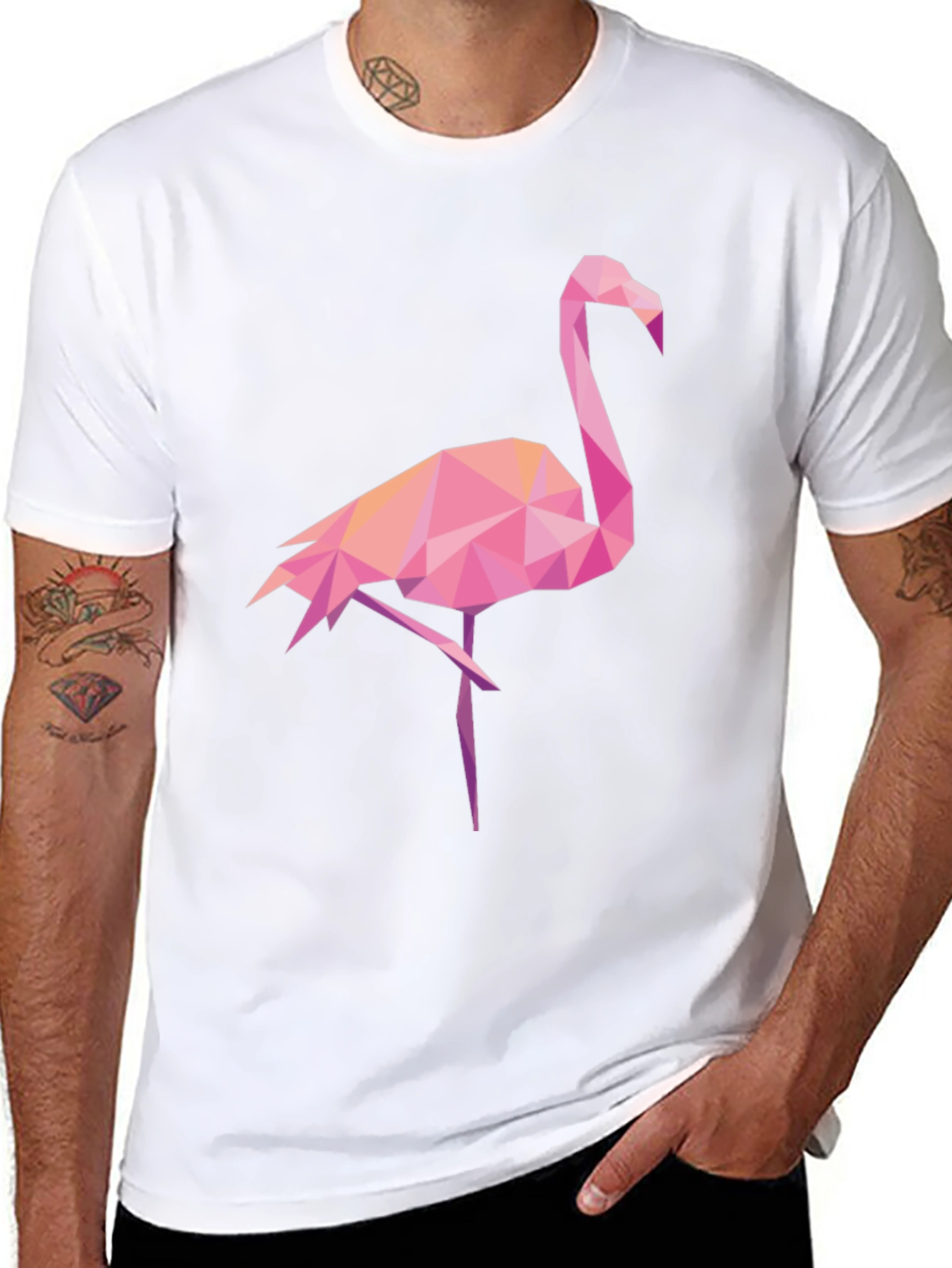 Geometric Flamingo Graphic Tee - Black Casual Shirt