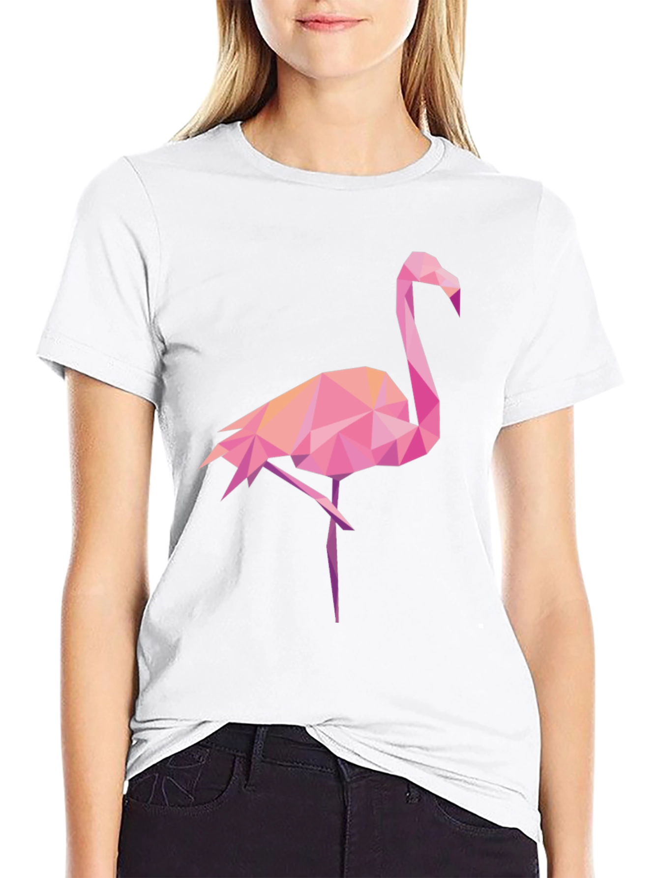 Geometric Flamingo Graphic Tee - Black Casual Shirt