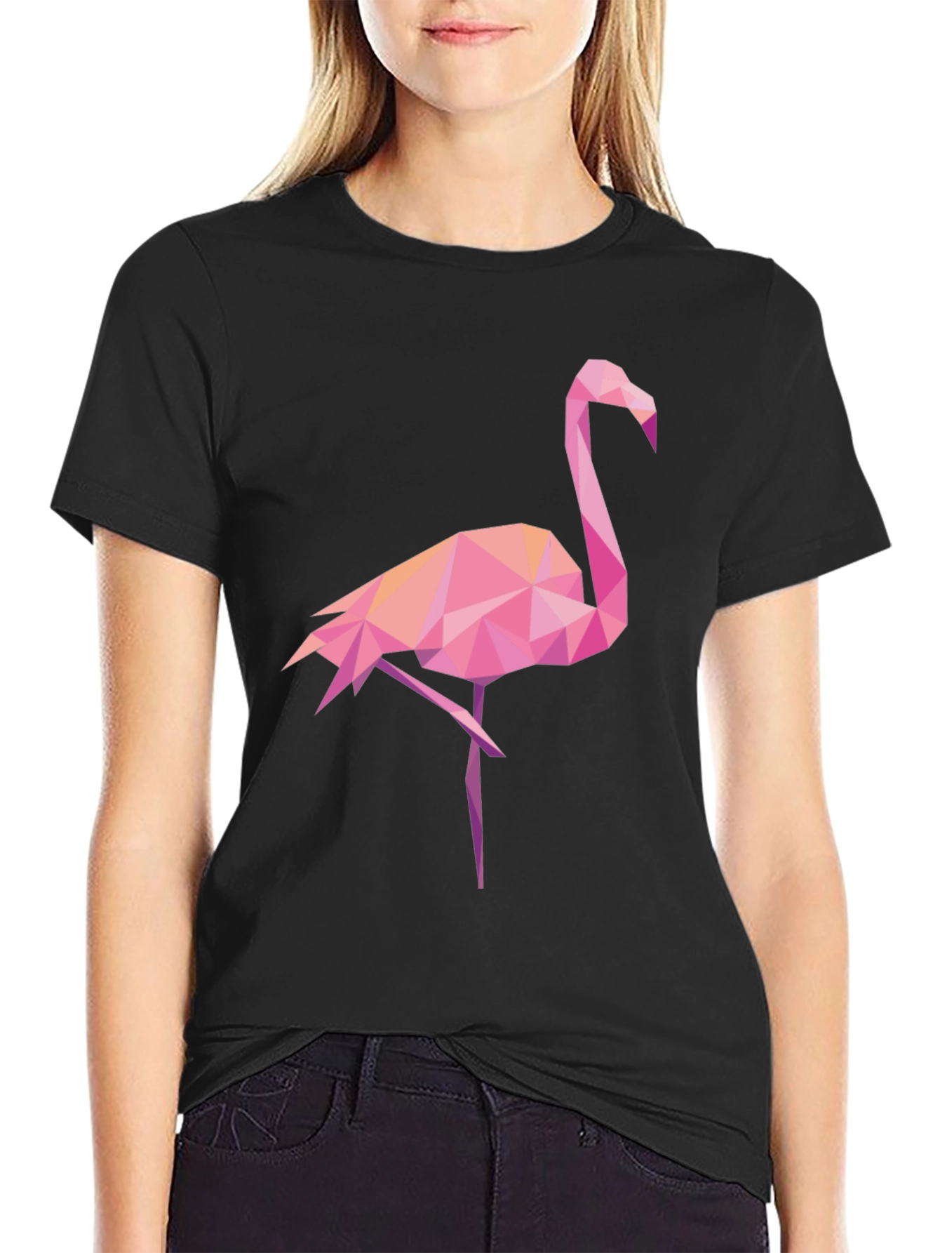 Geometric Flamingo Graphic Tee - Black Casual Shirt