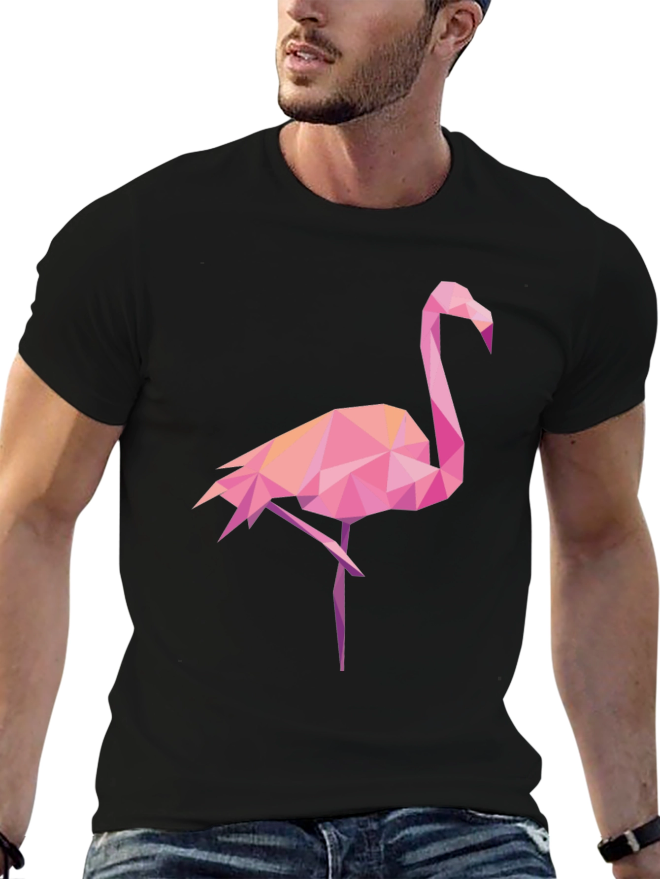 Geometric Flamingo Graphic Tee - Black Casual Shirt