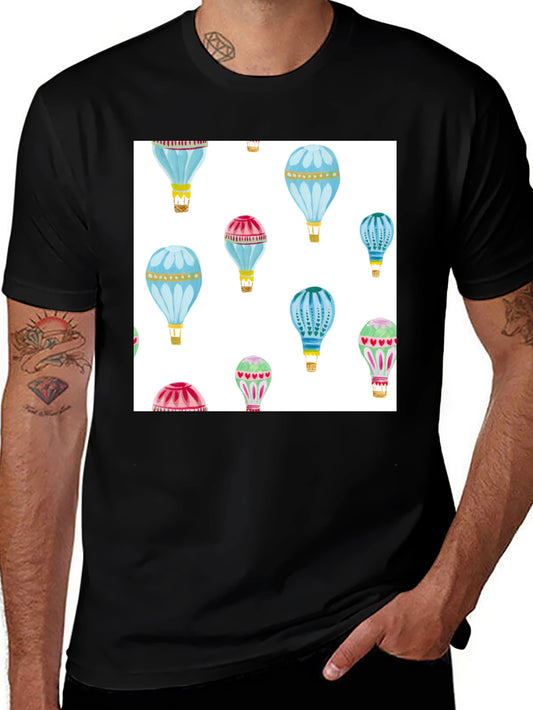 Hot Air Balloon Print Black T-Shirt