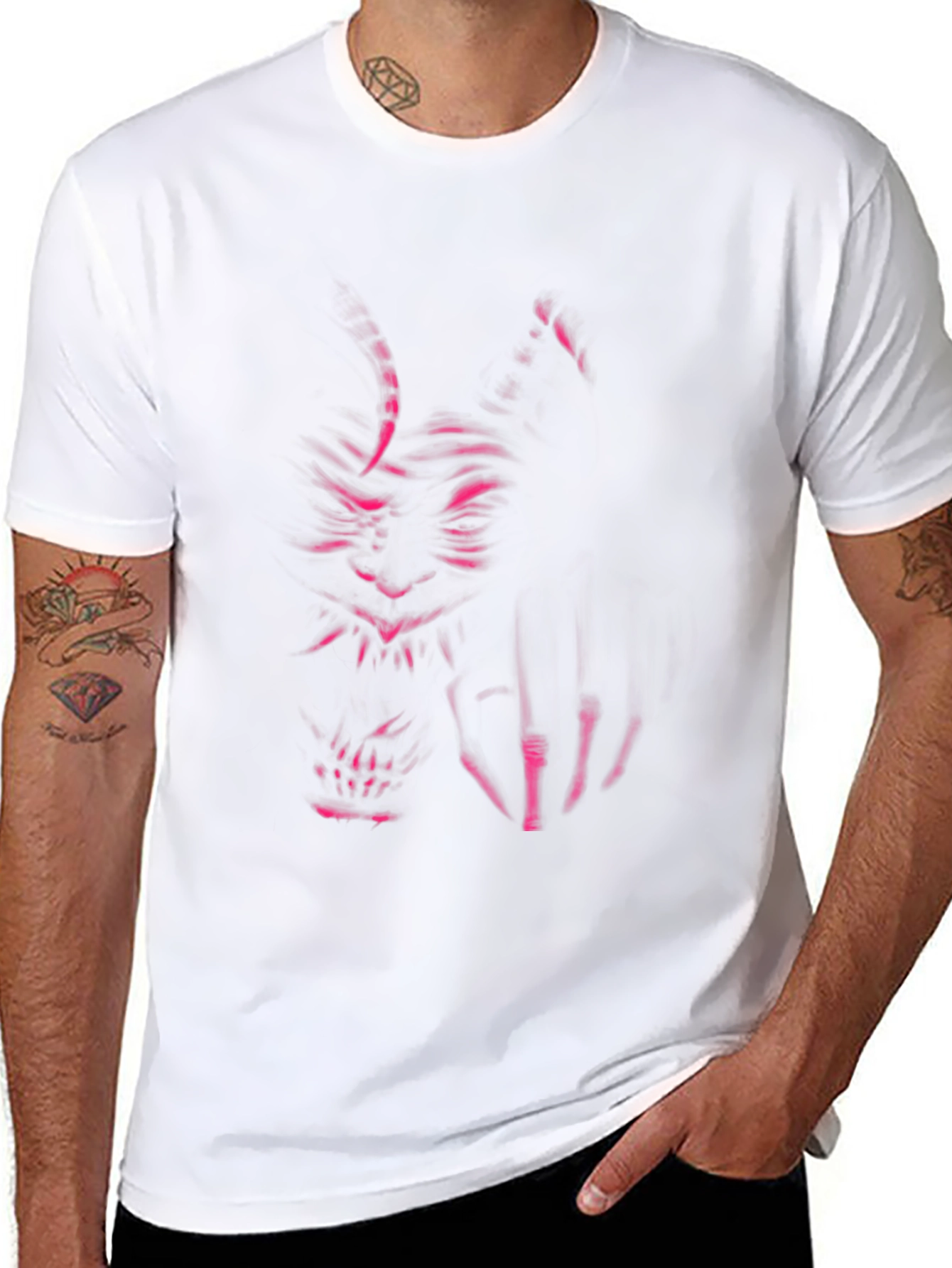 Mens Black T-Shirt with Oni Demon Graphic