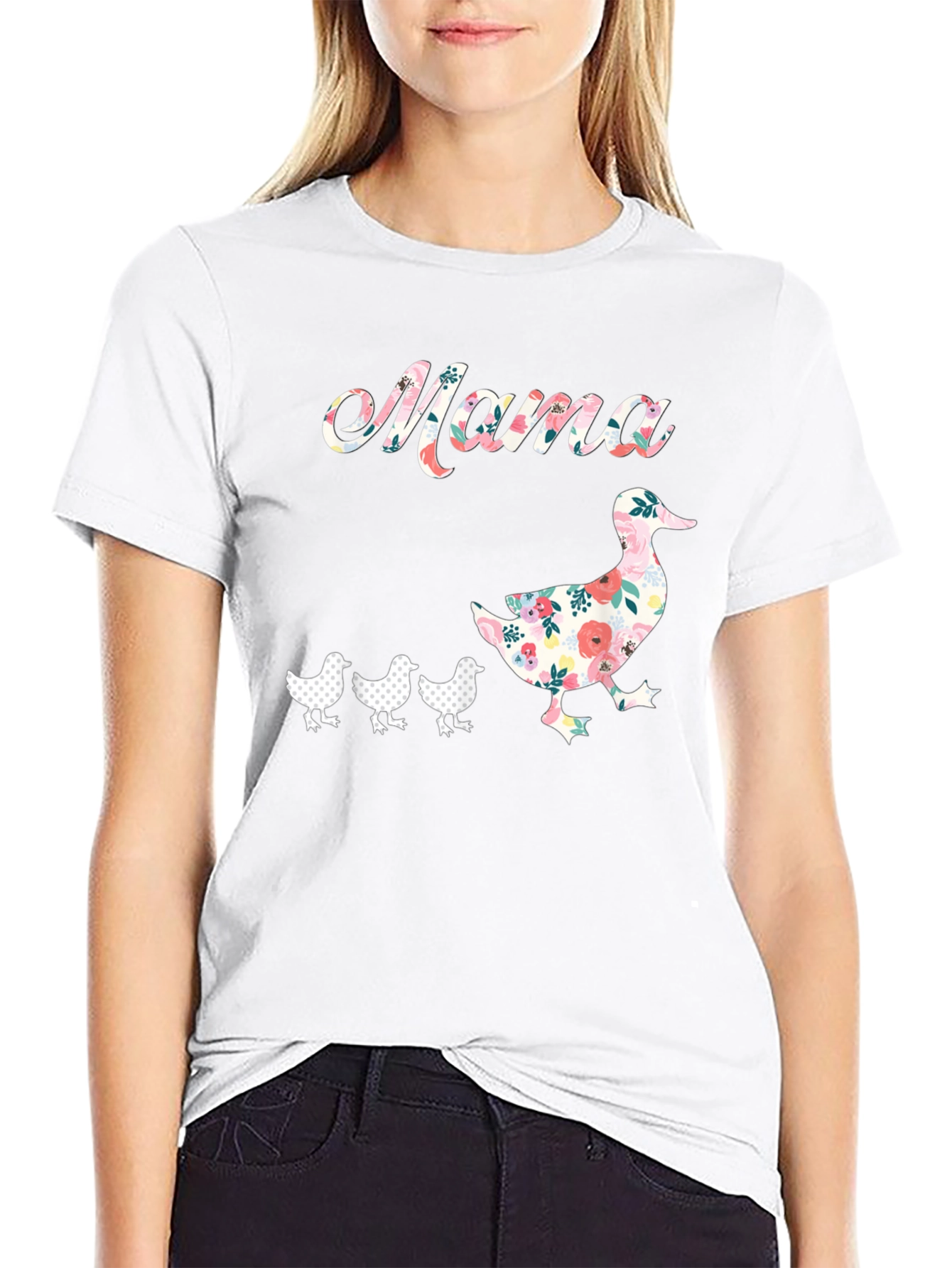 Mama Duck & Ducklings Floral Graphic Tee