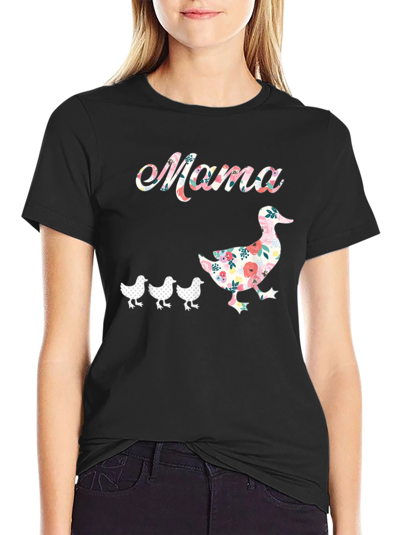 Mama Duck & Ducklings Floral Graphic Tee