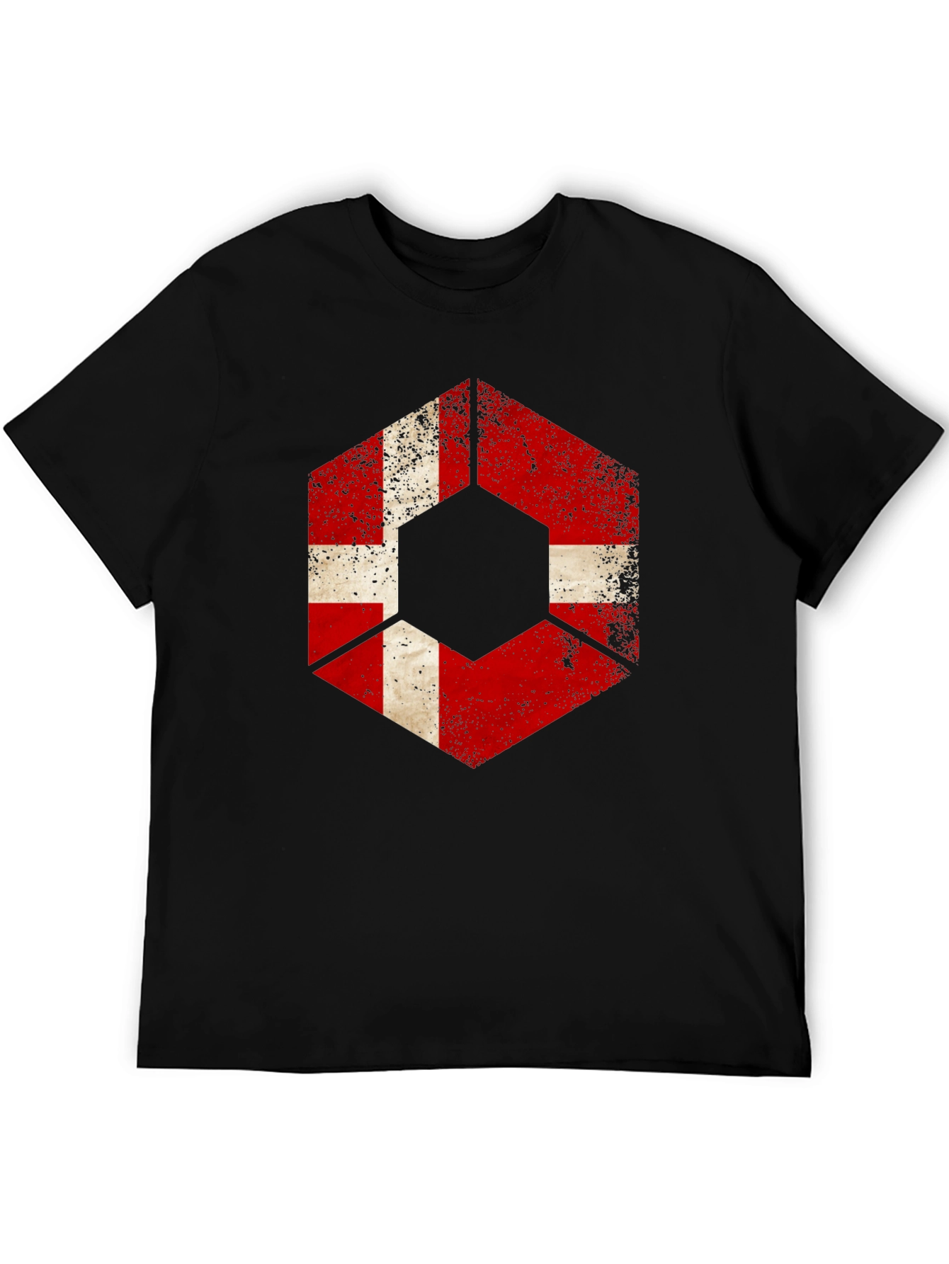 Distressed Hexagon Denmark Flag Graphic T-Shirt